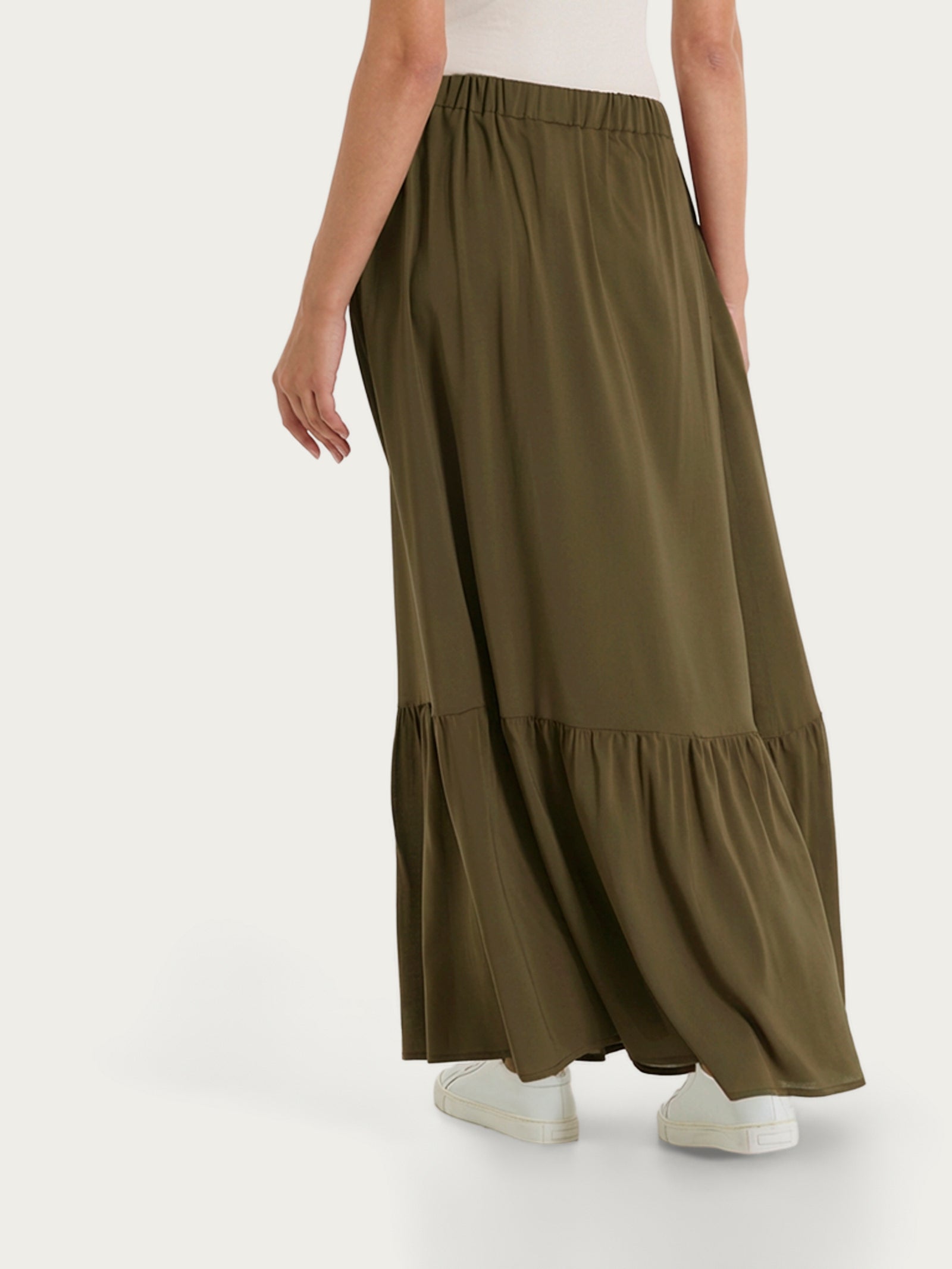 Ragno Voile Stretch Gonna Lunga Balze Dark Olive