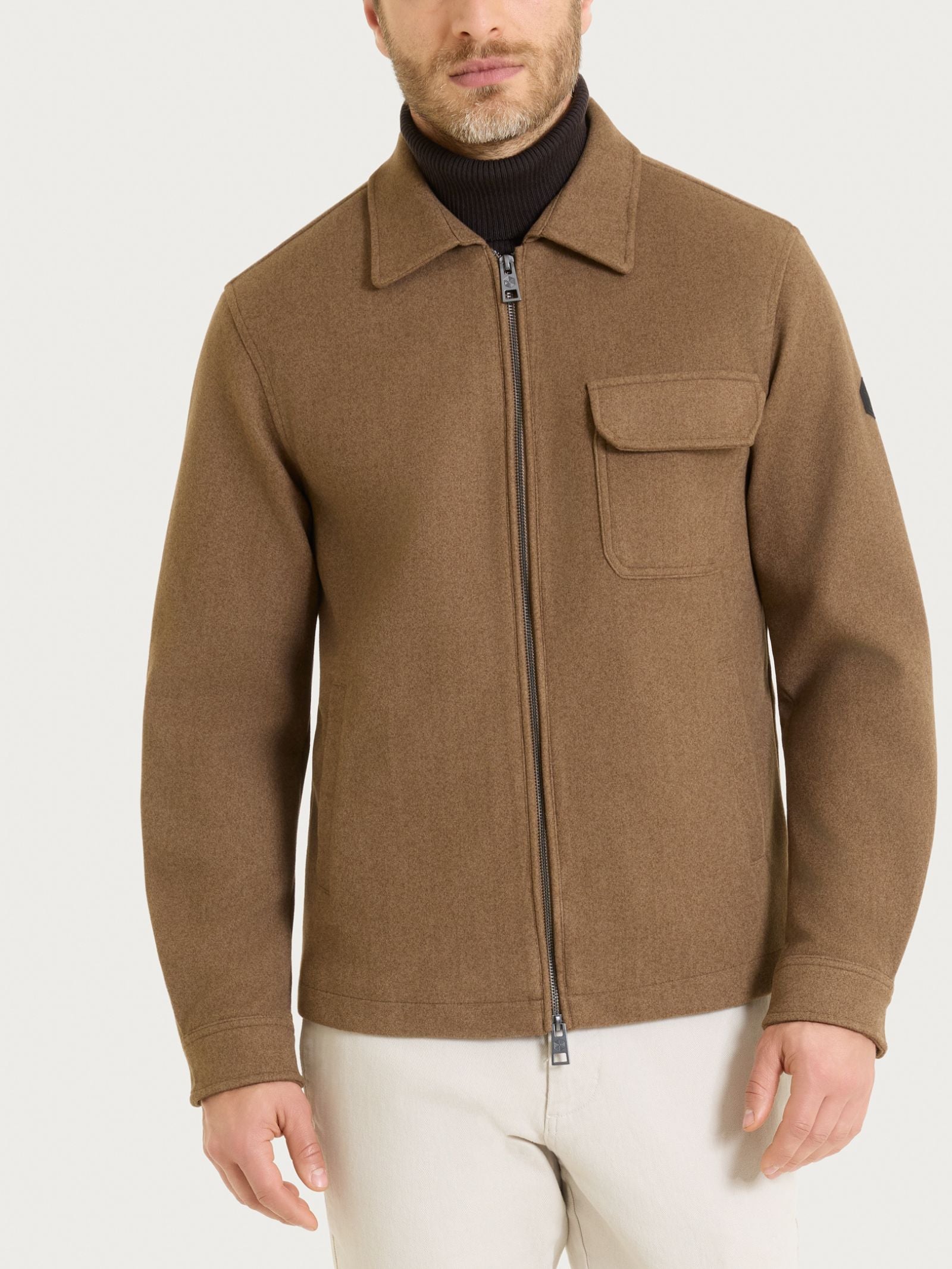 Ragno Vegan Wool Giacca collo camicia Castoro Mel. uomo
