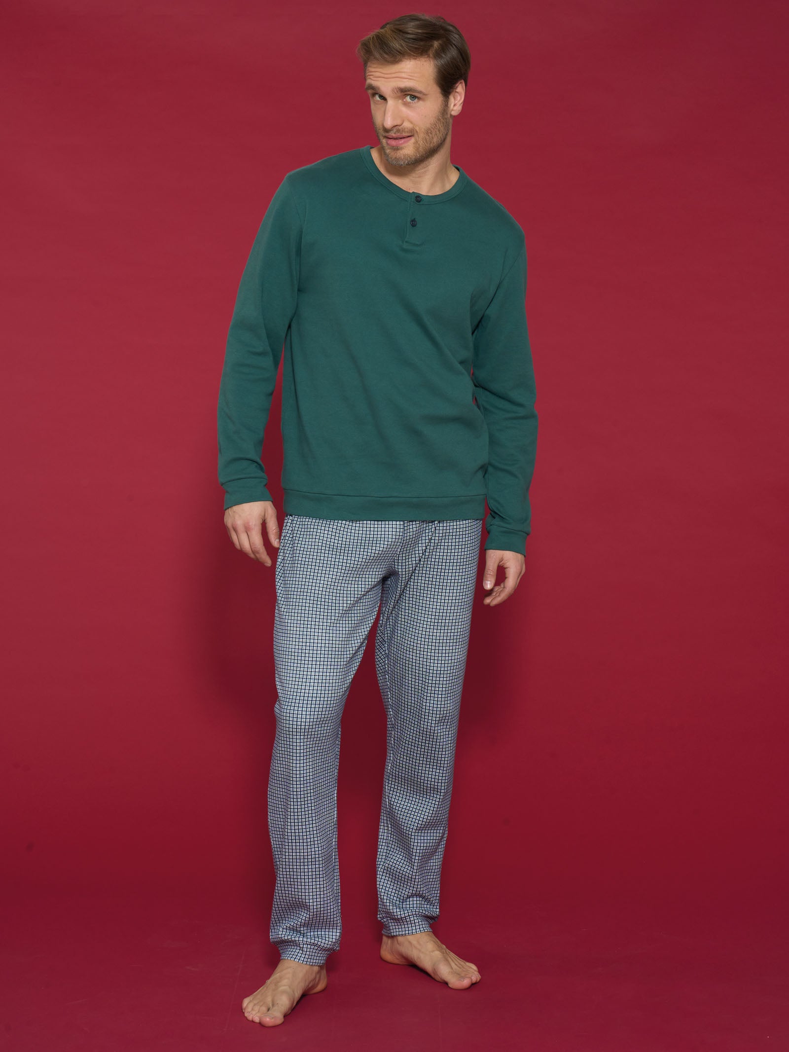 Ragno Jersey Cotone Pigiama Serafino Interlock Bistro Green Caldo