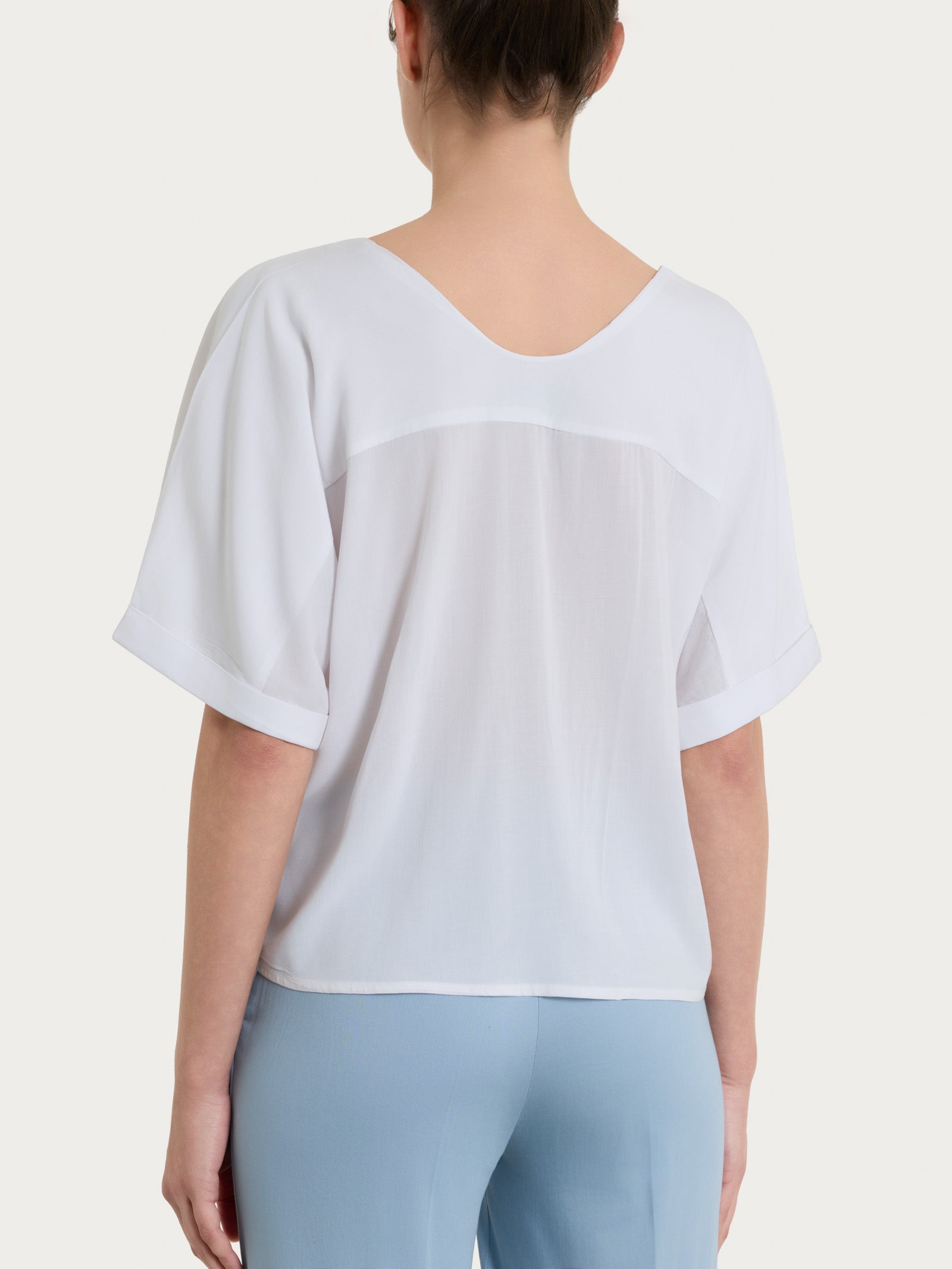 Ragno Viscosa Summer Blusa Kimono Voile Stretch camicia Bianco morbida