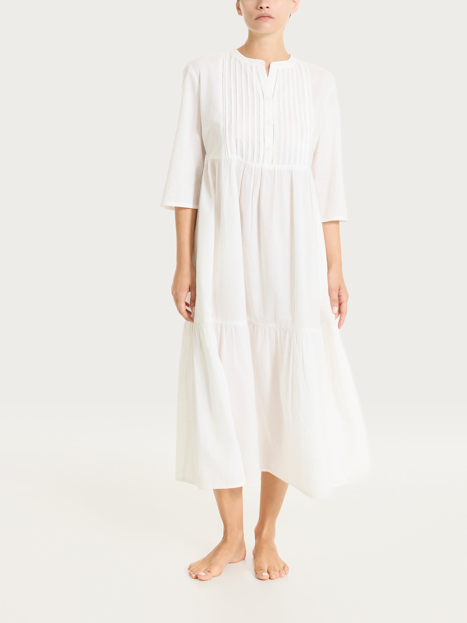 Ragno Mussola di Cotone Vestito lungo balze abito bianco