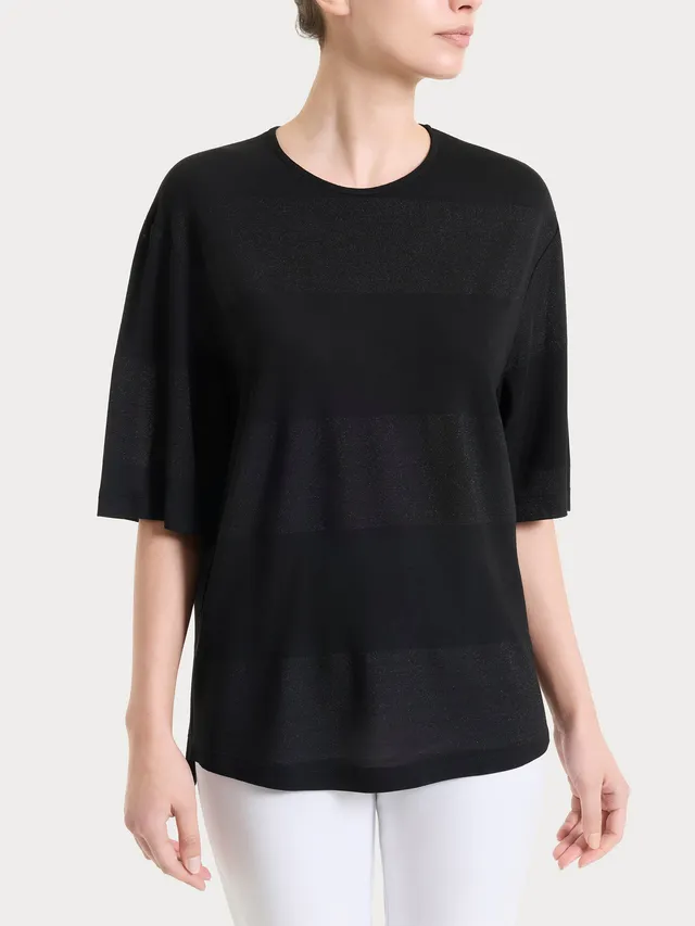 Ragno Summer Light Maglietta righe donna Nero lurex