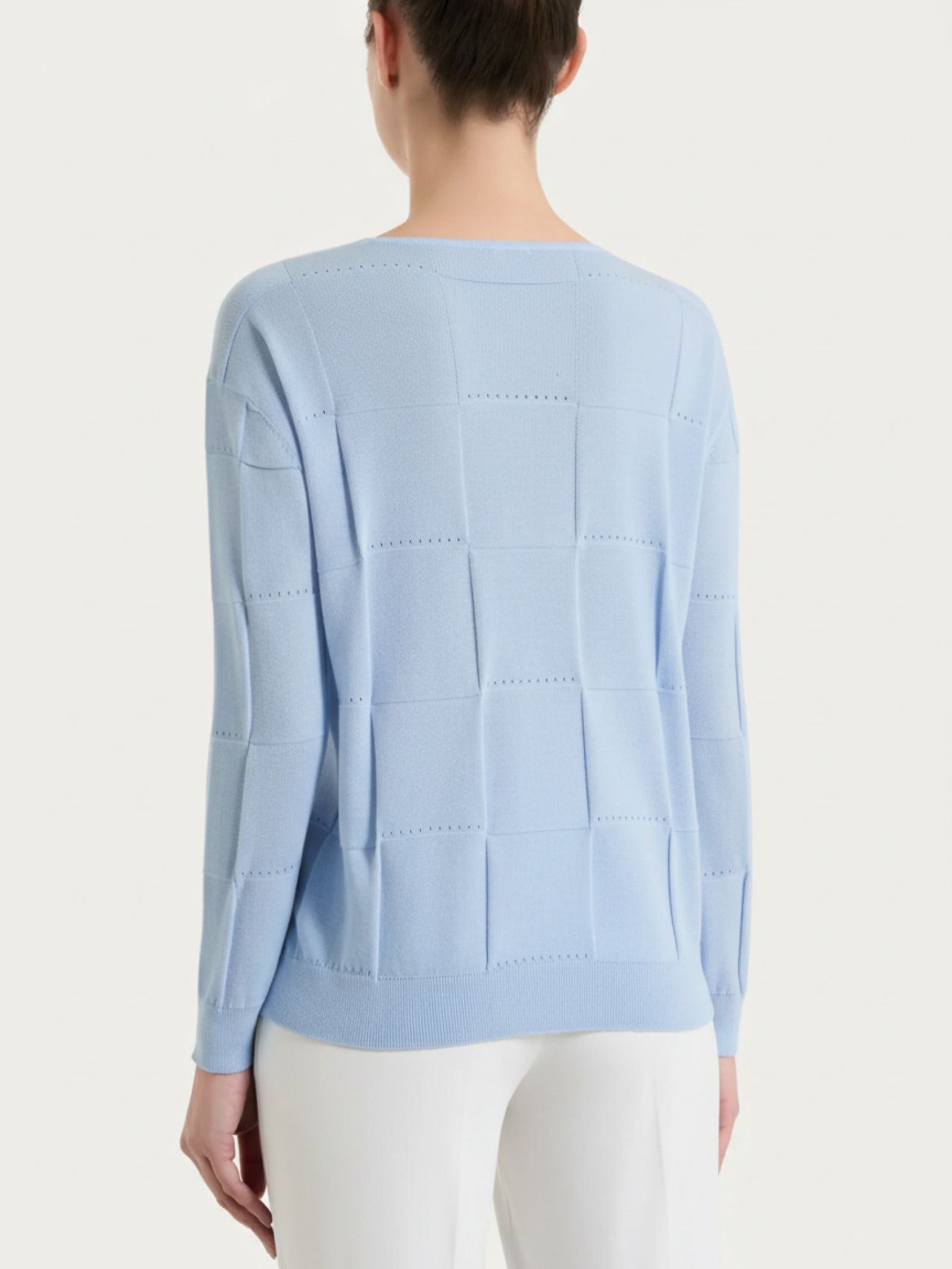 Ragno Puro Cotone Maglia check donna Dusty Blue