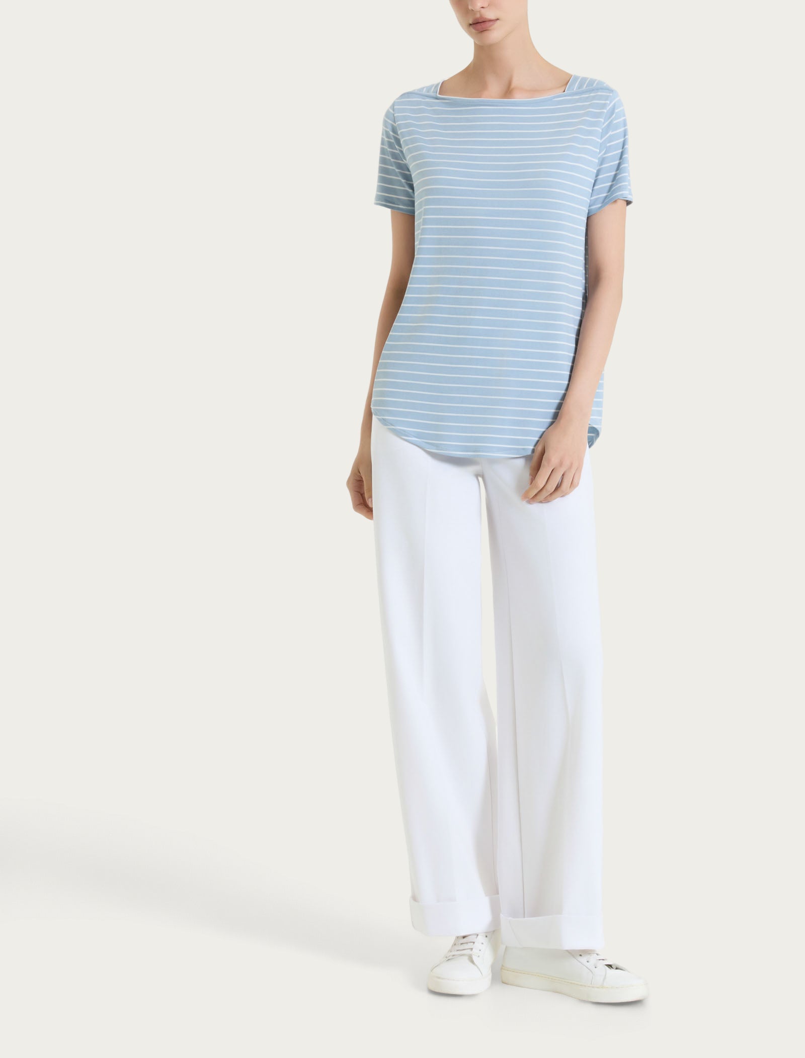 Ragno Summer Light Piquet Maglietta righe barchetta dusty blue
