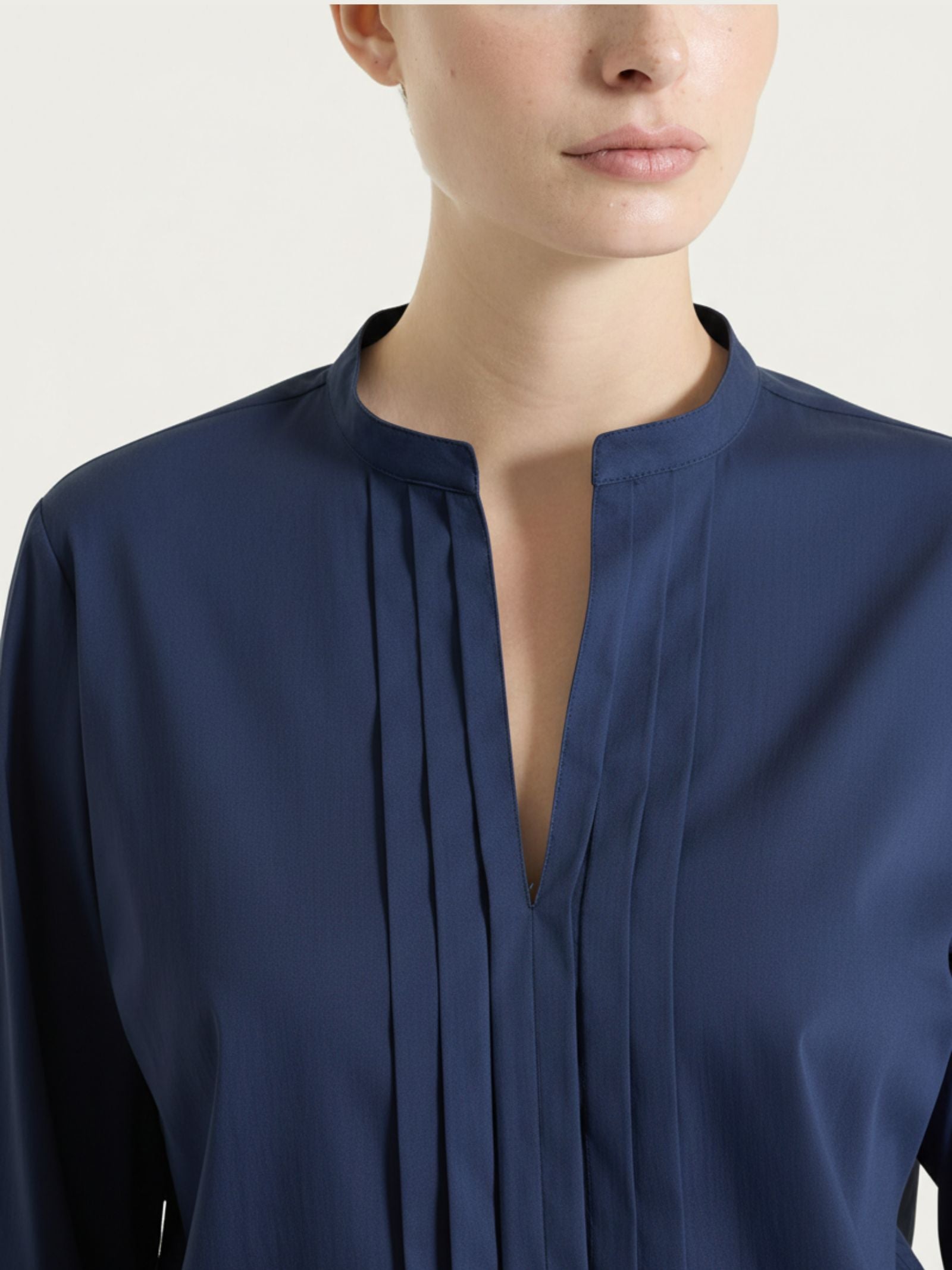 Ragno Gem camicia pieghe frontali cotone scollo a V blu Bleu