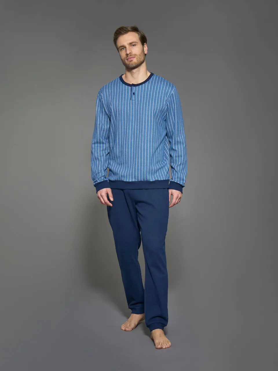 Ragno Sport Pigiama Lungo Serafino interlock cotone Navy Blazer