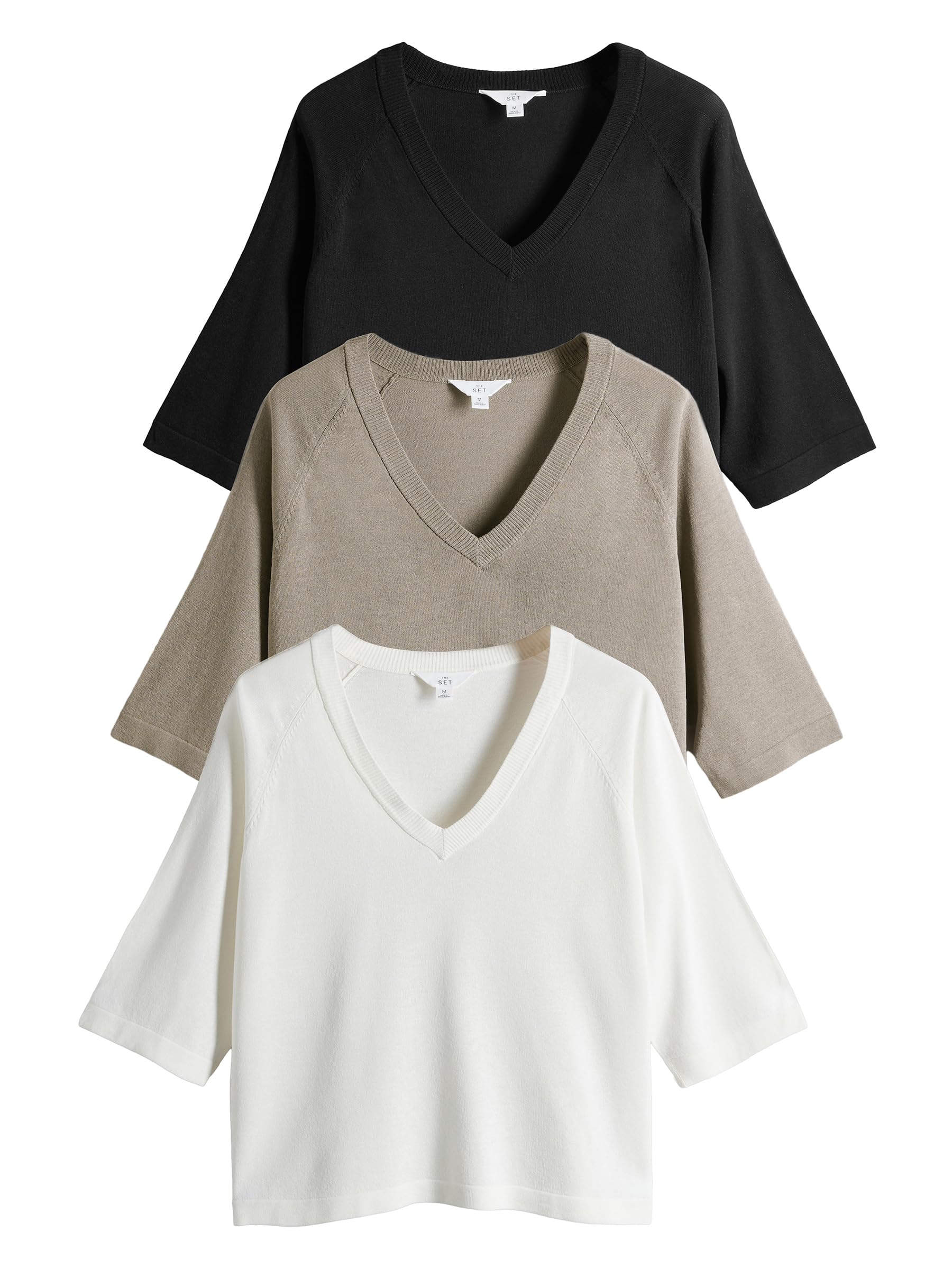 Geo Next The Set 3 t-shirt maglia scollo a V nero crema tortora