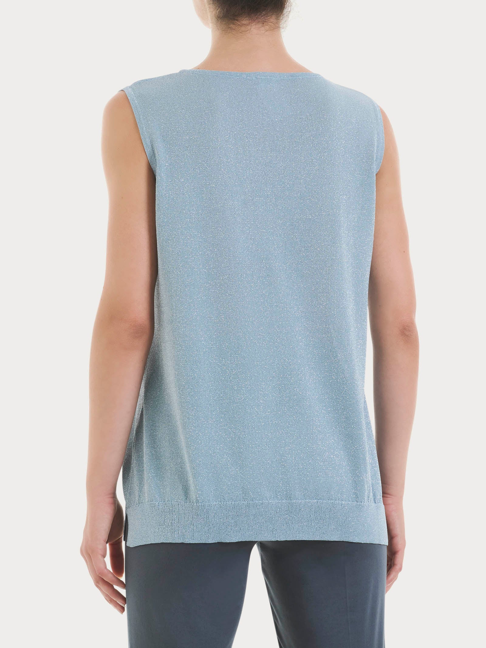 Ragno Crêpe Lurex maglia smanicata Dusty Blue brillante