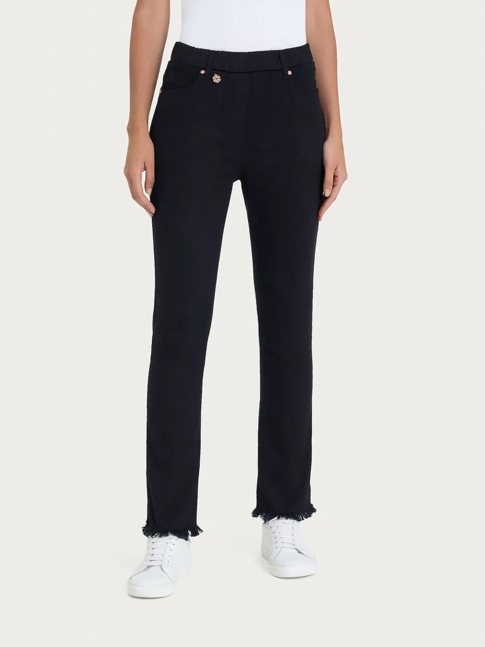 Ragno Jeans sfrangiato dritto donna Nero light denim