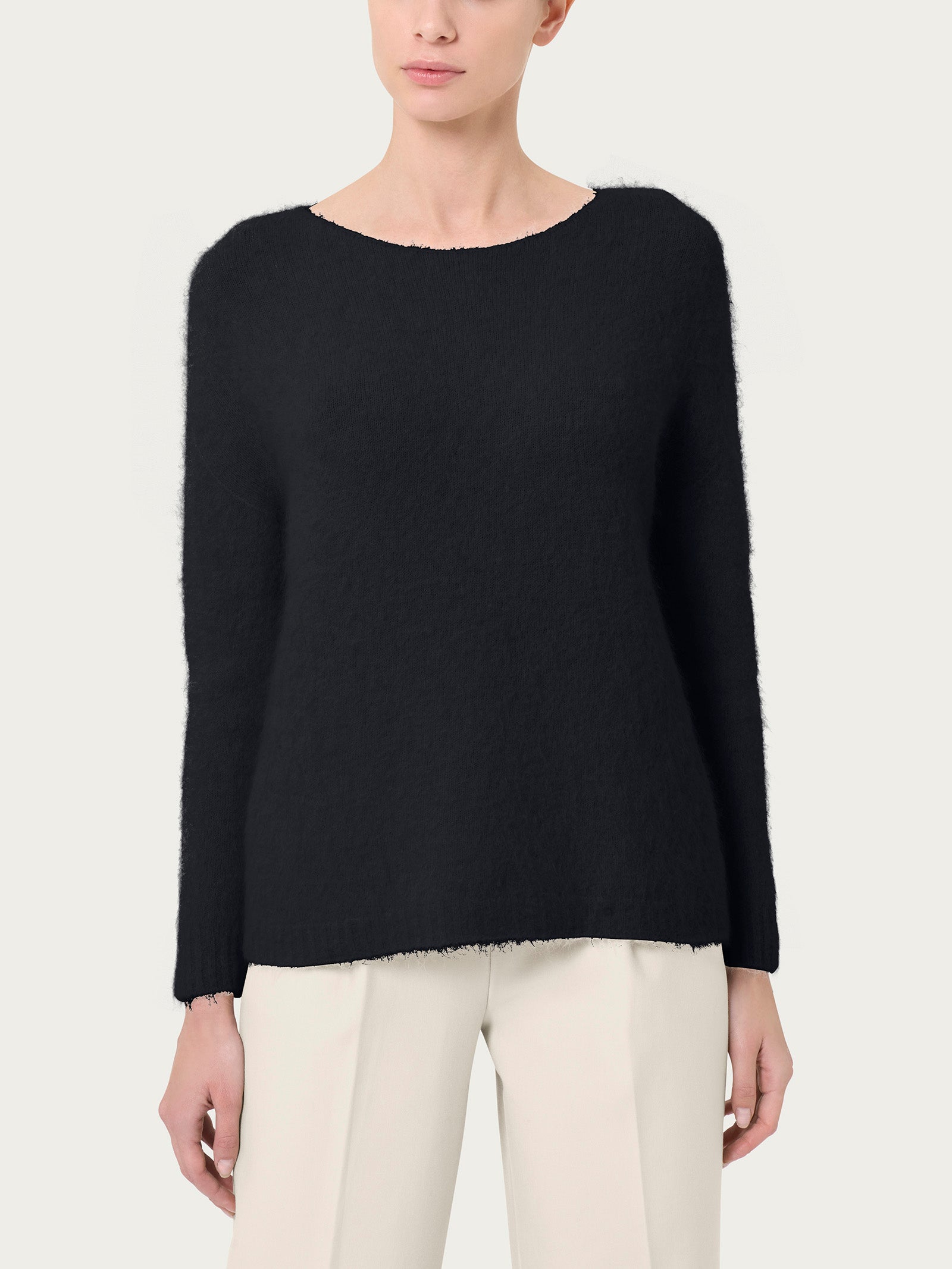 Ragno Alpaca maglia barchetta nera in lana