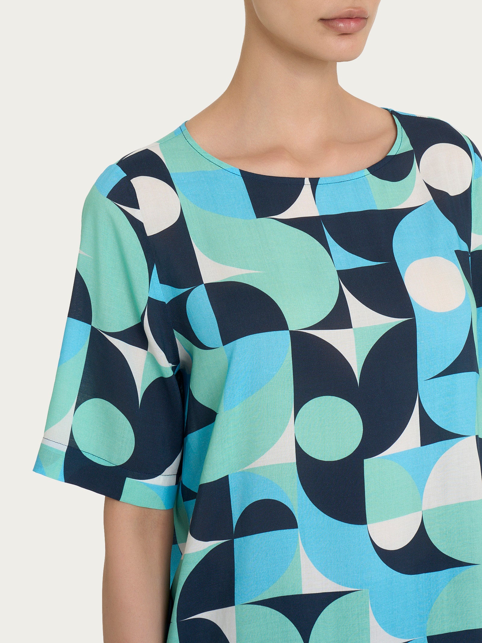 Ragno EcoSeta Blusa Girocollo Viscosa Pool Blue