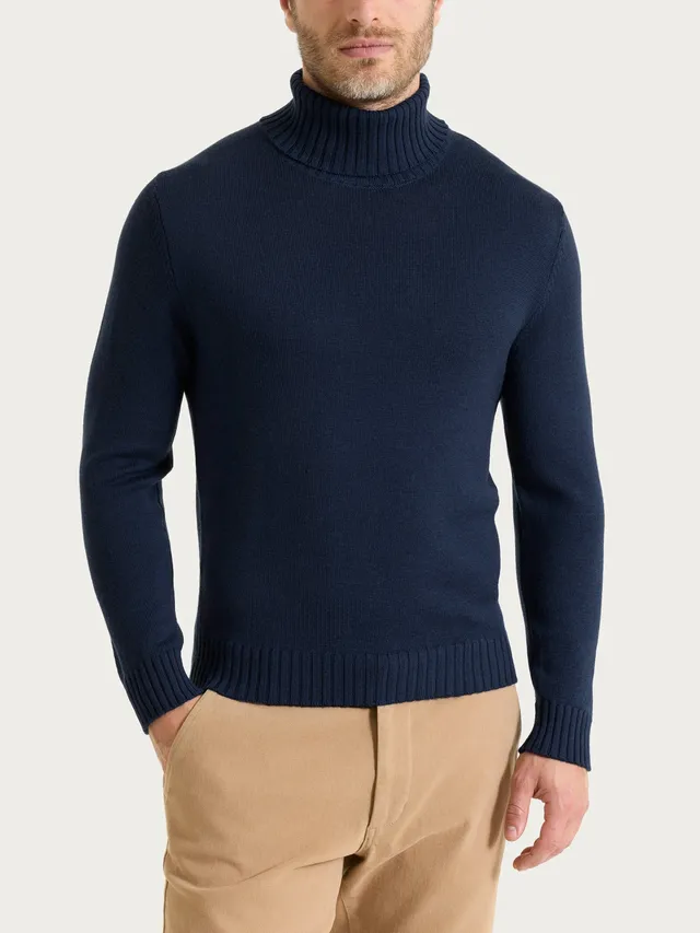 Ragno Merino Soft Dolcevita Uomo Lana Blu Bleu