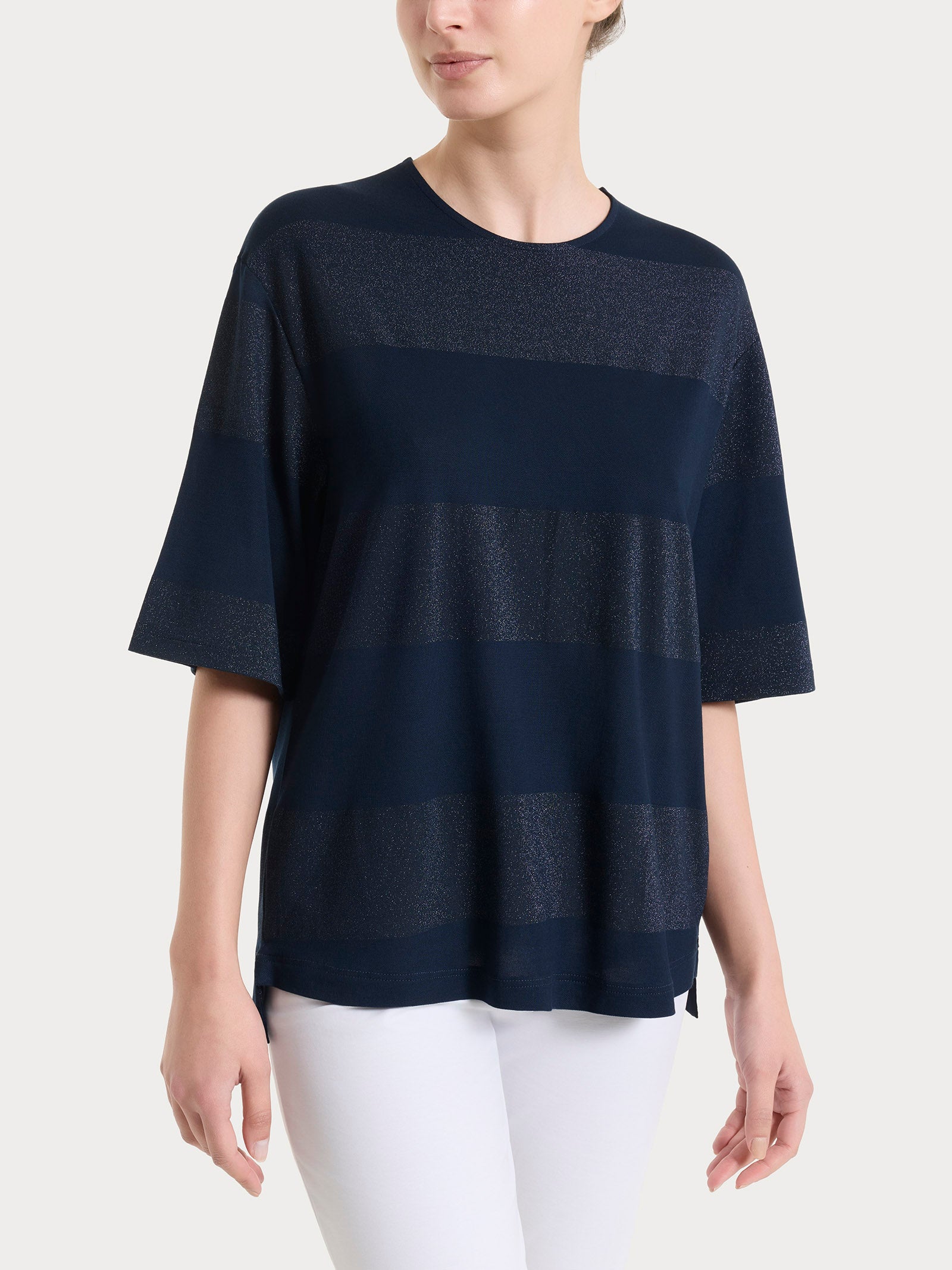 Ragno Summer Light maglietta righe Fant.Bleu manica corta lurex