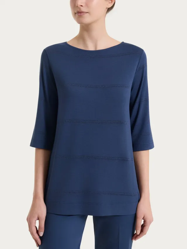 Ragno Viscosa Summer maglietta righe manica 3/4 blu Oceana lurex