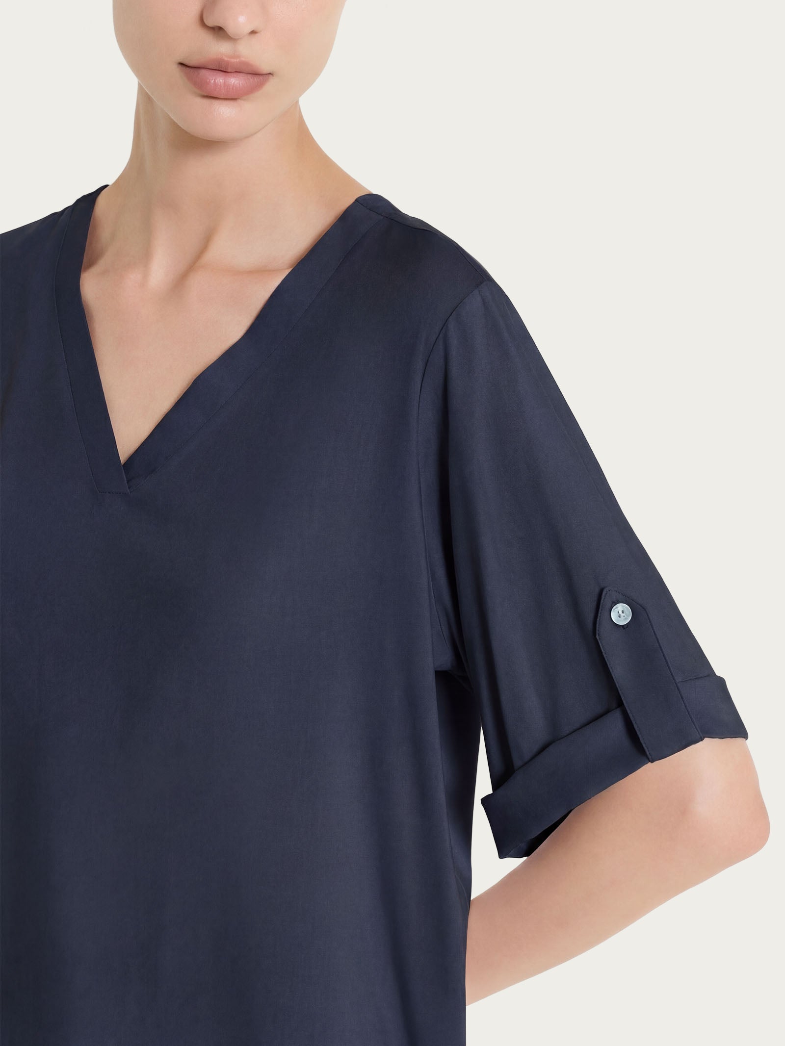 Ragno Viscosa Summer blusa scollo V manica lunga bleu