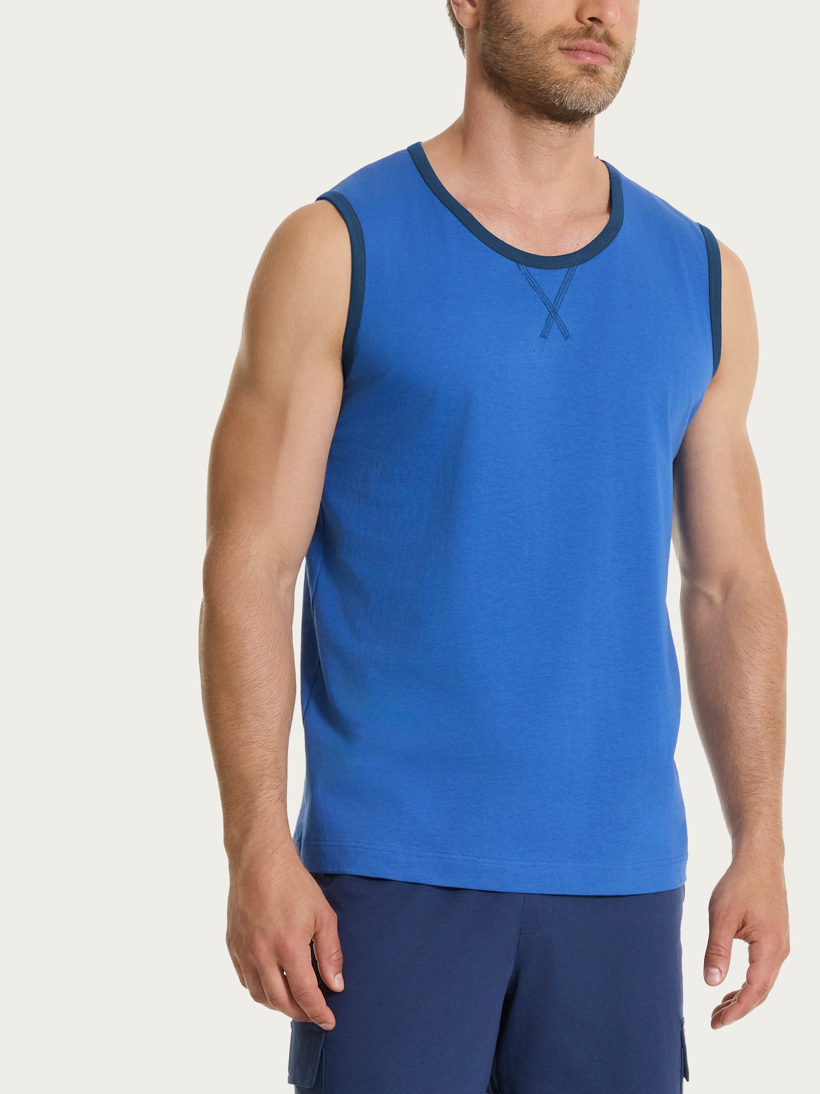 Ragno Beachwear Canottiera Spalla Larga Cotone Blu