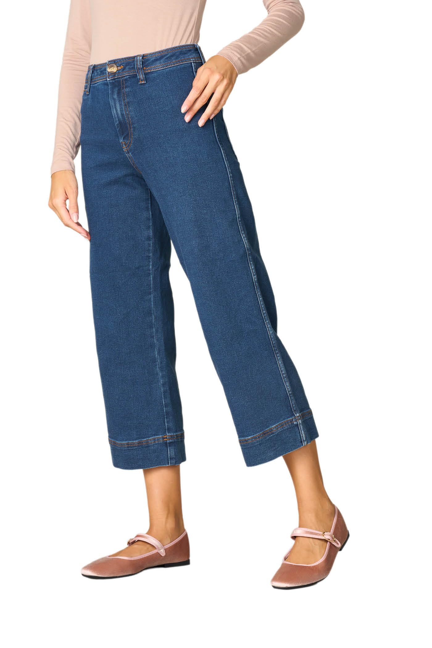 Goldenpoint jeans donna wide leg cropped vita media denim
