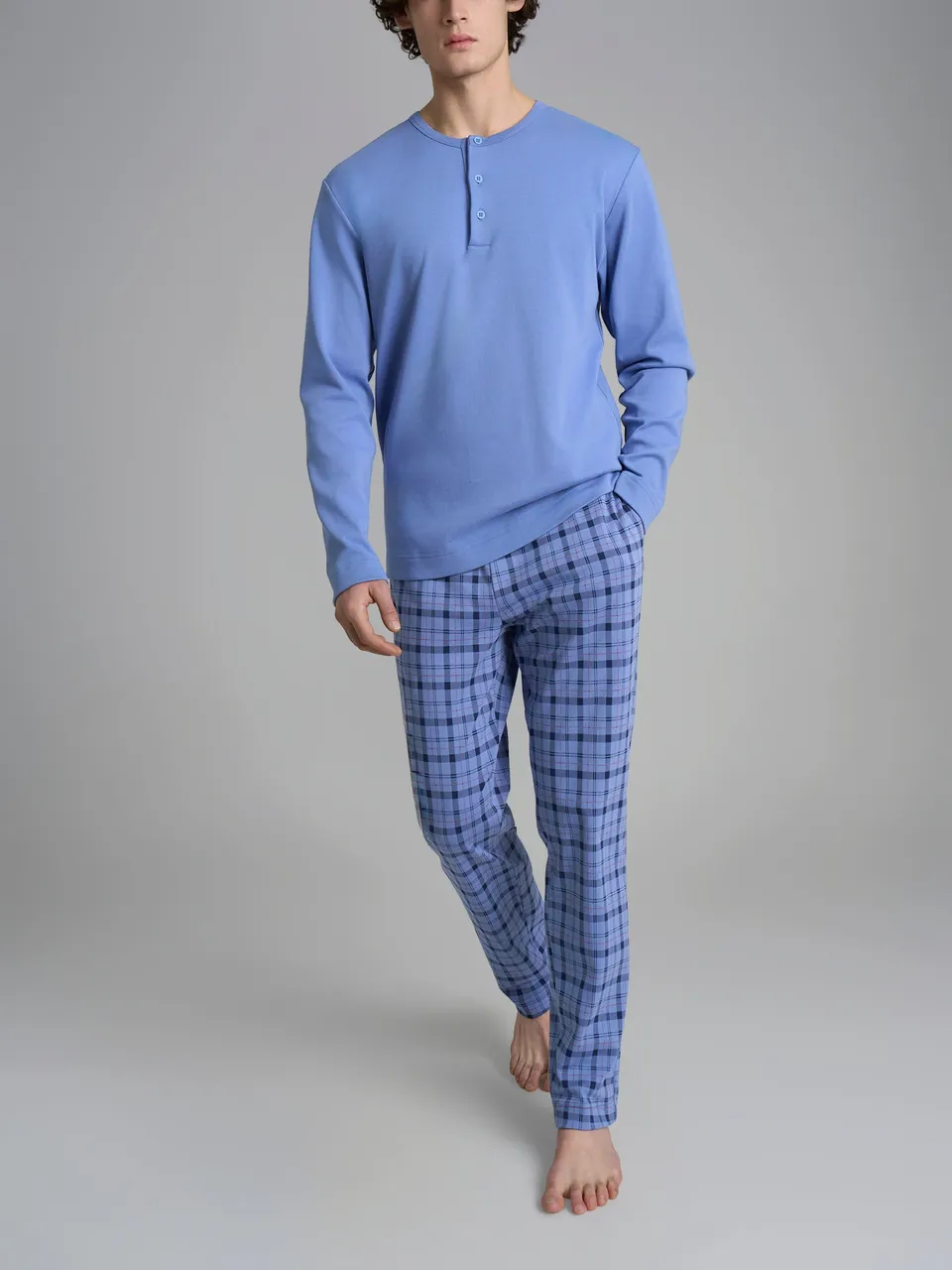 Ragno pigiama serafino cotone Colony Blue Tartan interlock