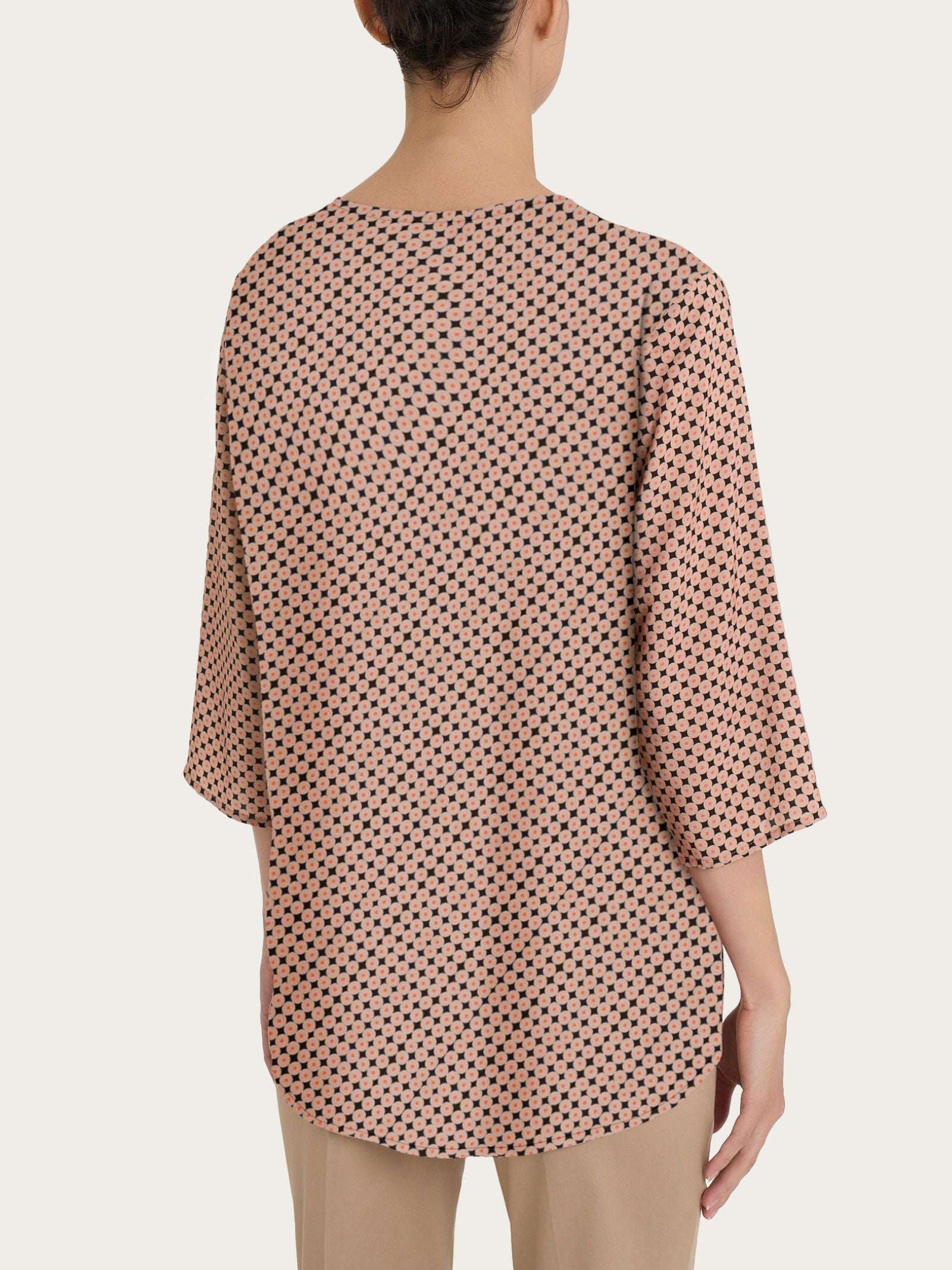 Ragno Ecoseta blusa scollo V micro fantasia Nero