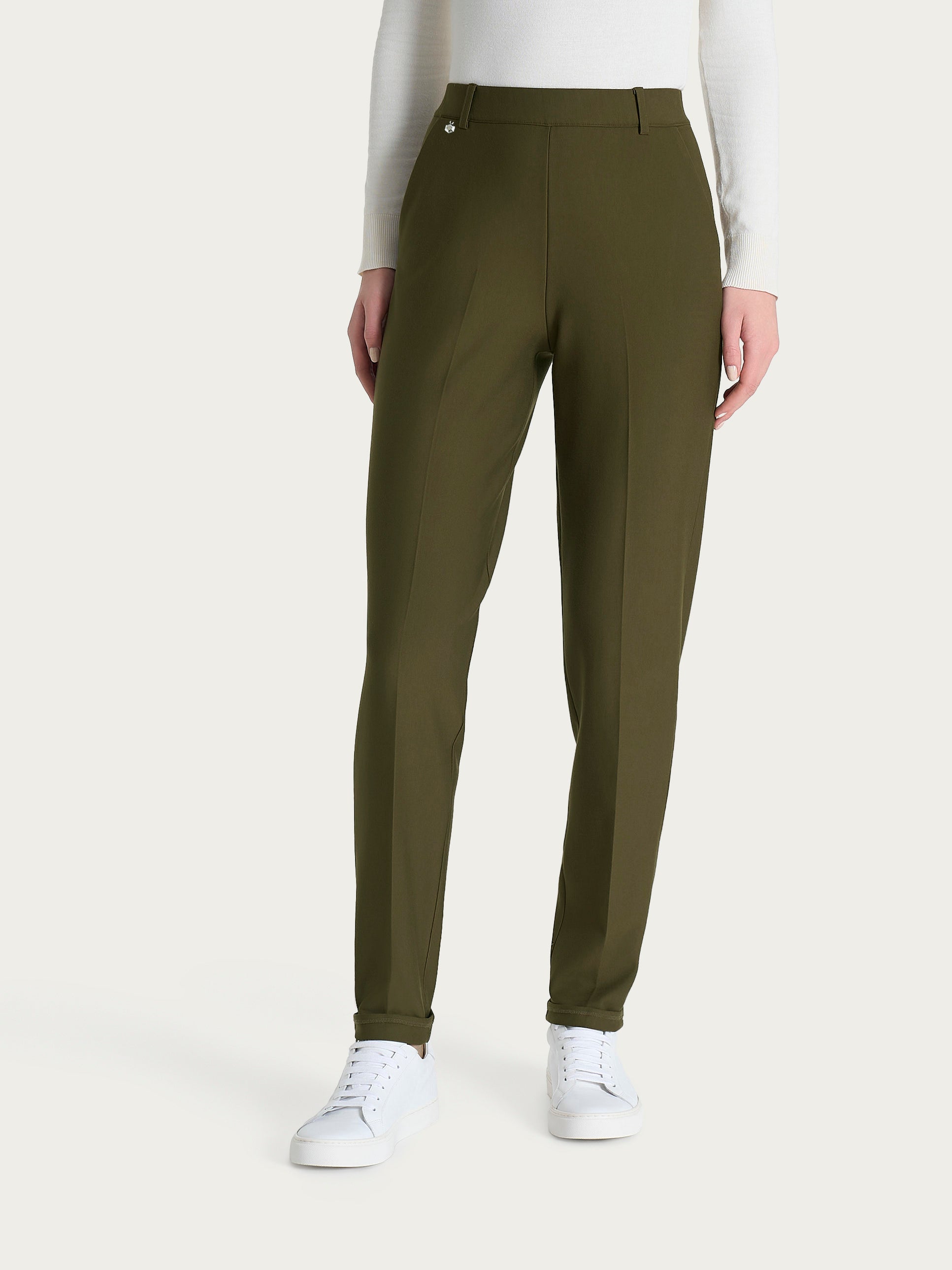 Ragno Compact pantalone chino slim verde dark olive risvolto