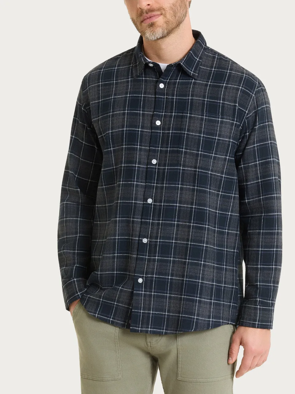 Ragno Cotton Flannel Camicia Uomo Tartan Blu Cotone
