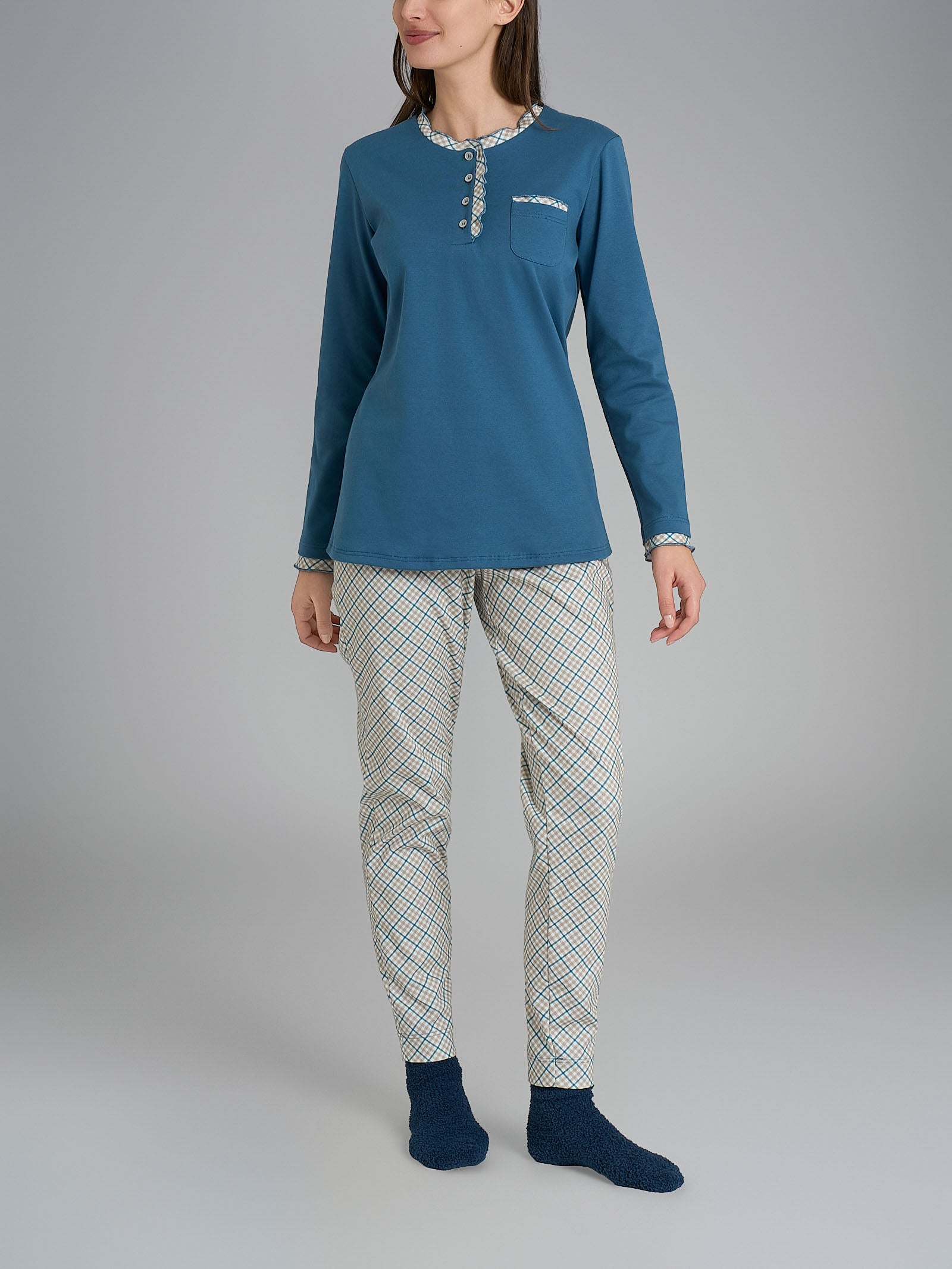 Ragno Sweet Emotion pigiama serafino cotone Real Teal Tartan