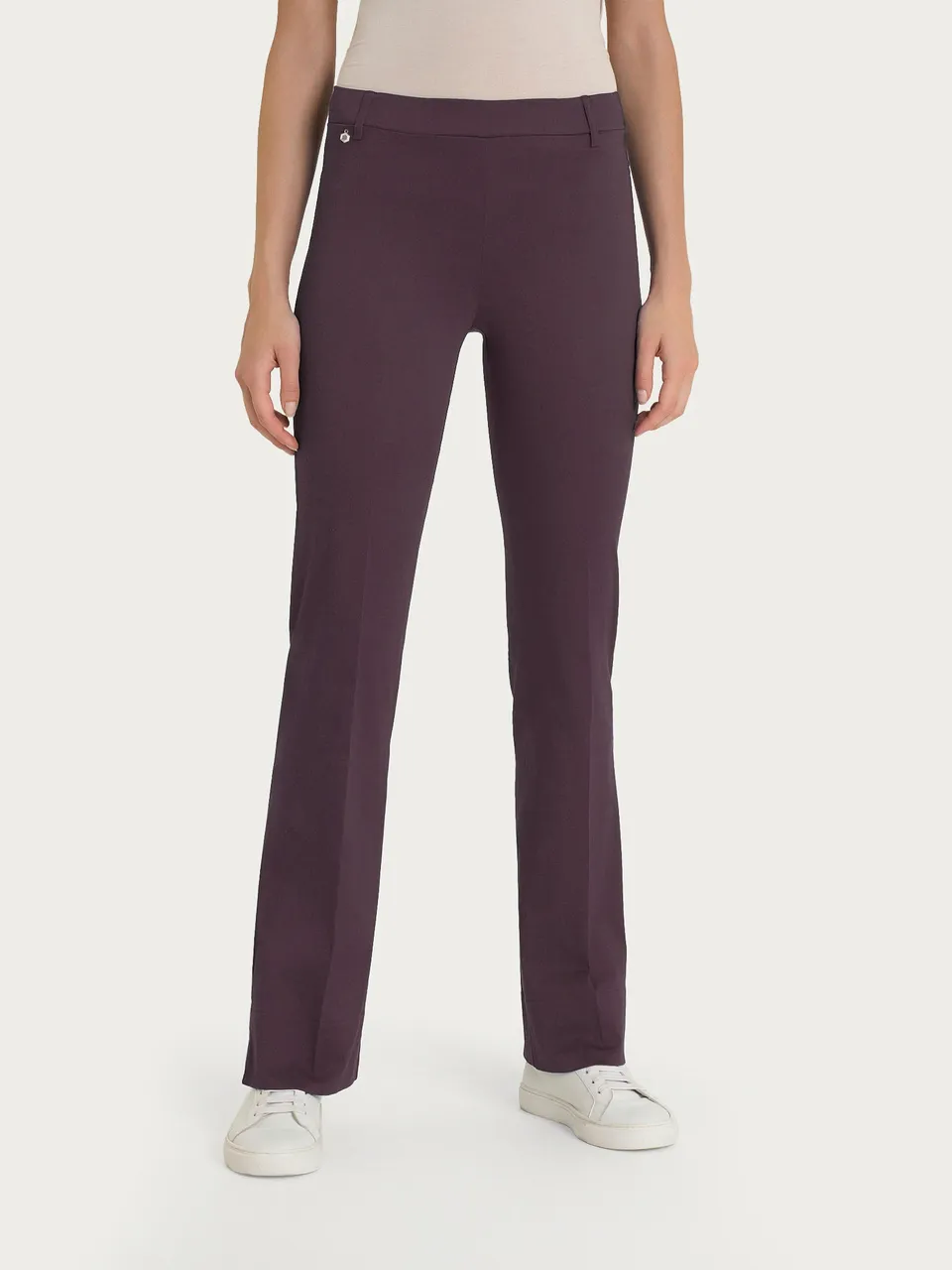 Ragno Satin Power pantalone flare con spacchetti viola Raisin