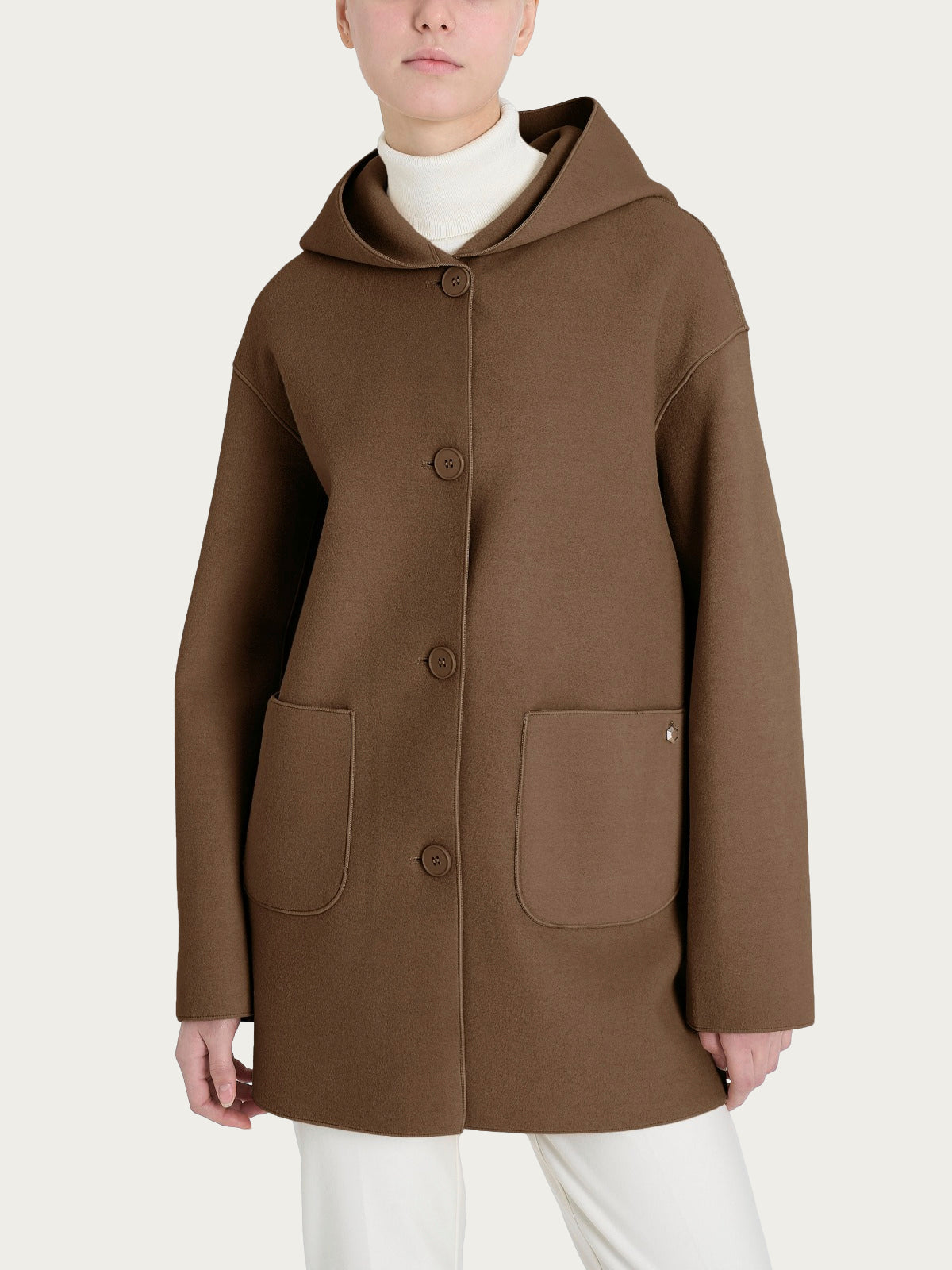 Ragno Vegan Wool giaccone cappuccio marrone bottoni