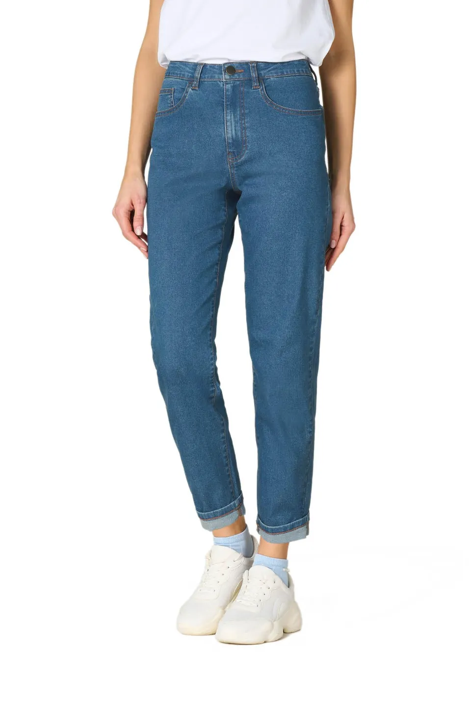 Goldenpoint Straight jeans donna denim bottone zip passanti