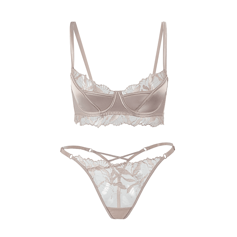 Maria Grazia Severi Leaf Mesh set intimo rosa champagne in raso
