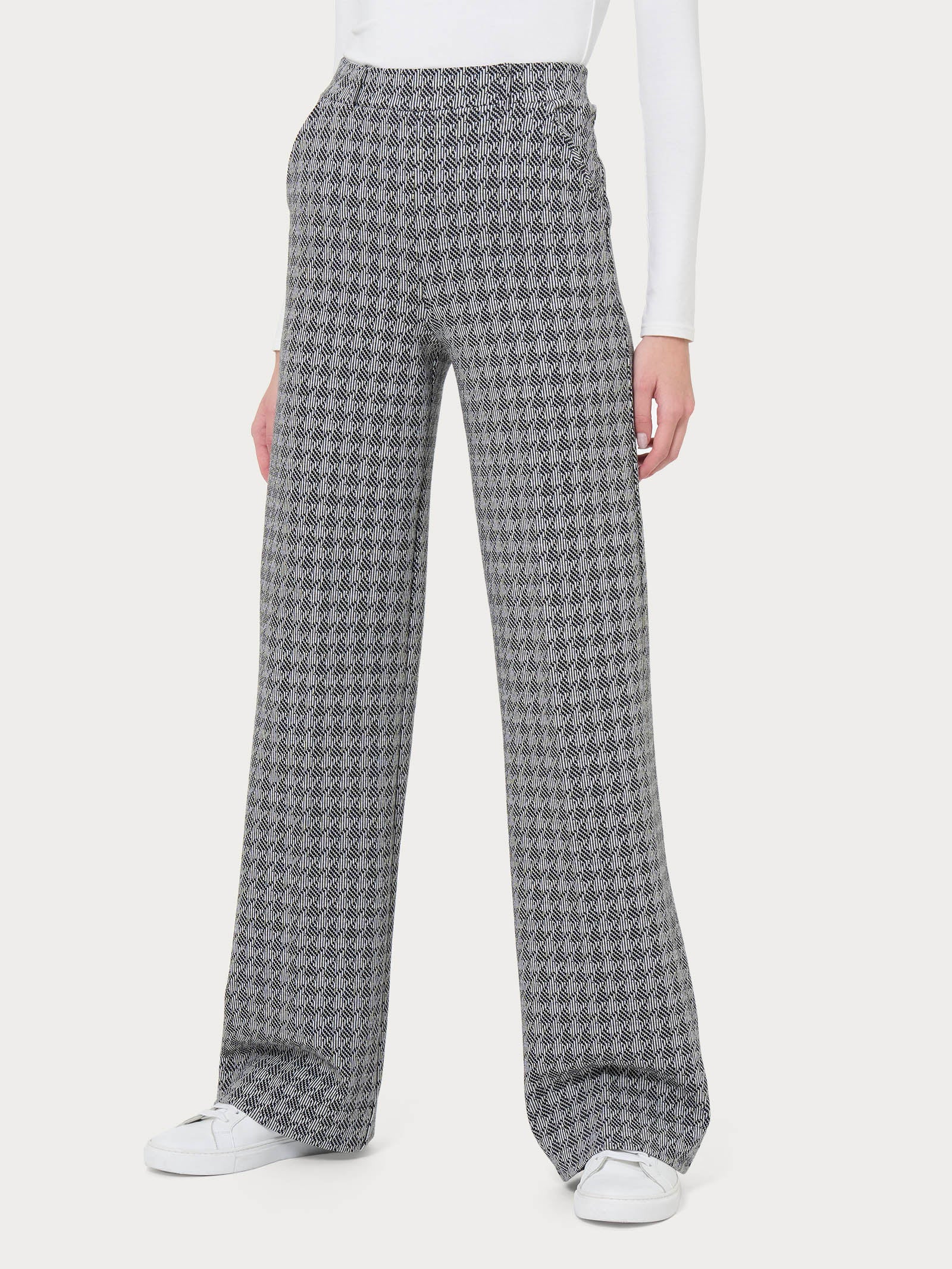 Ragno Compact The Wide Leg pantalone palazzo Fant.Nero pied-de-poule
