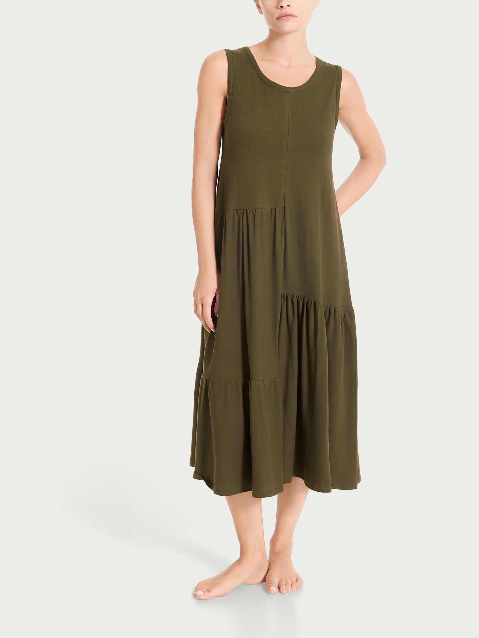 Ragno Vestito Lungo Balze Cotone Dark Olive