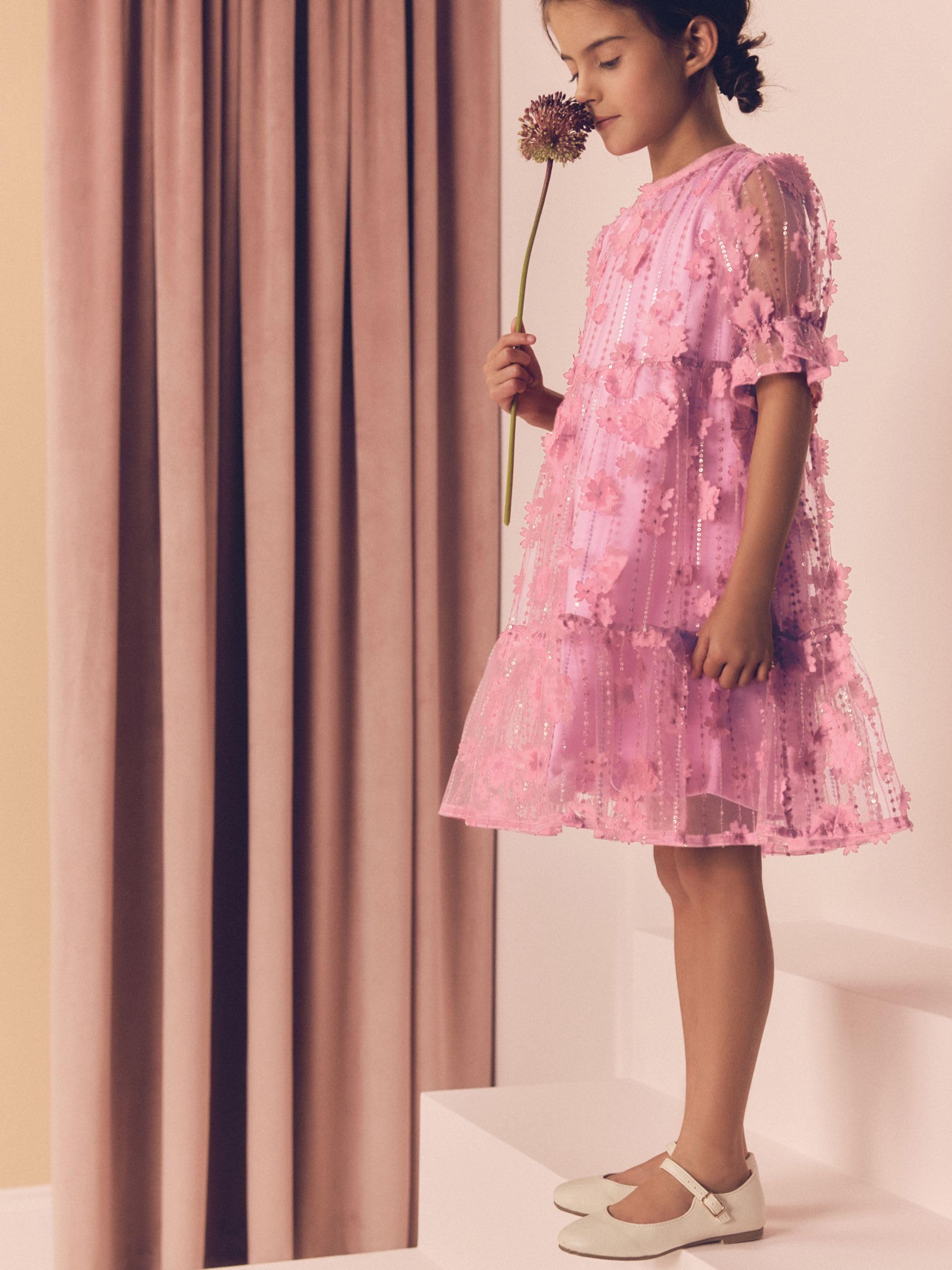 Next Abito Rete Fiori Paillettes vestito bambina 5 anni festa