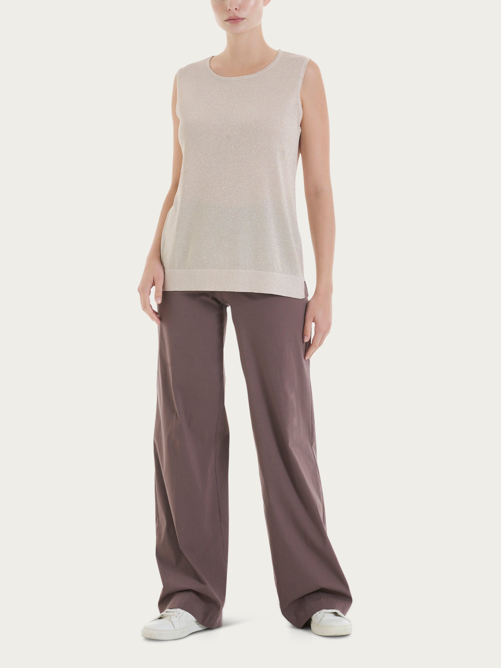 Ragno Crepe Lurex Maglia Smanicata Donna Lilac Ash luminosa