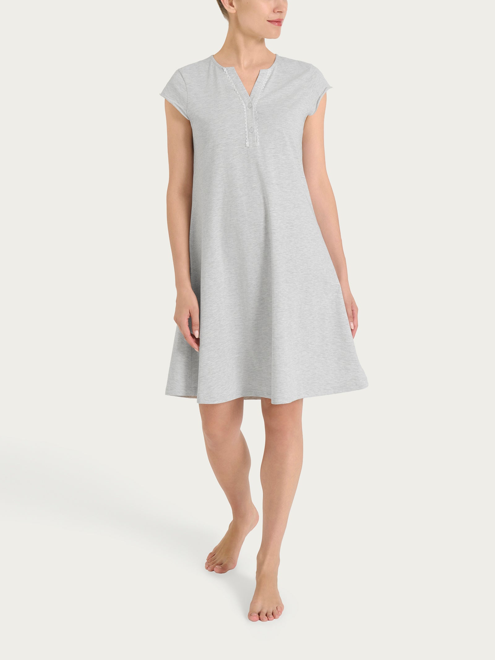Ragno Jersey Cotone Camicia da Notte Ghiaia Mel. collo serafino