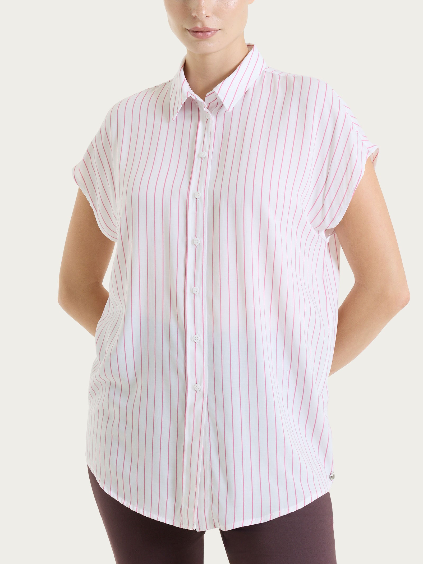 Ragno EcoSeta Camicia Righe Manica Corta rosa