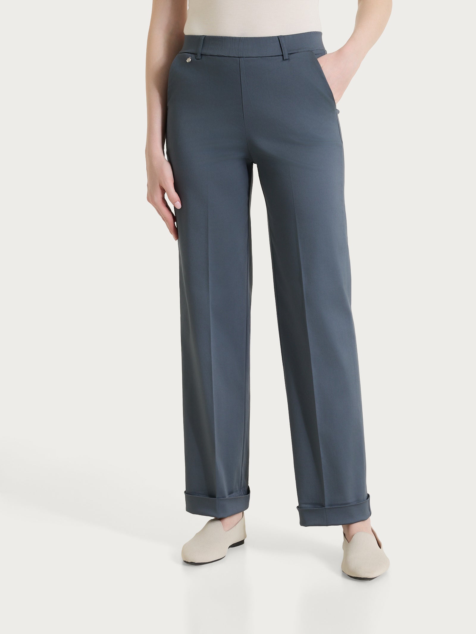 Ragno Satin Power pantalone dritto con tasche e risvolto Turbulence