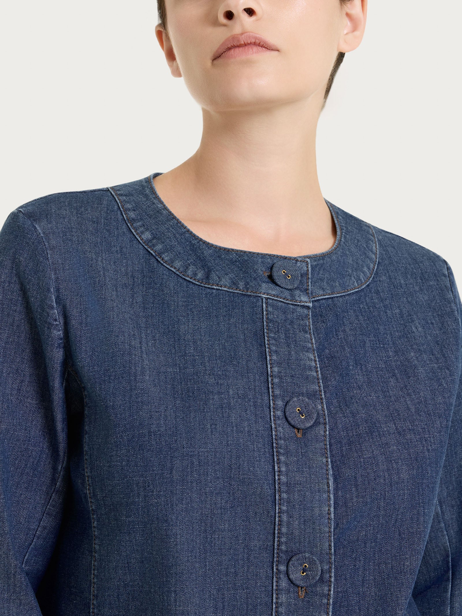 Ragno Light Denim Giacca con Bottoni Indigo Manica 3/4