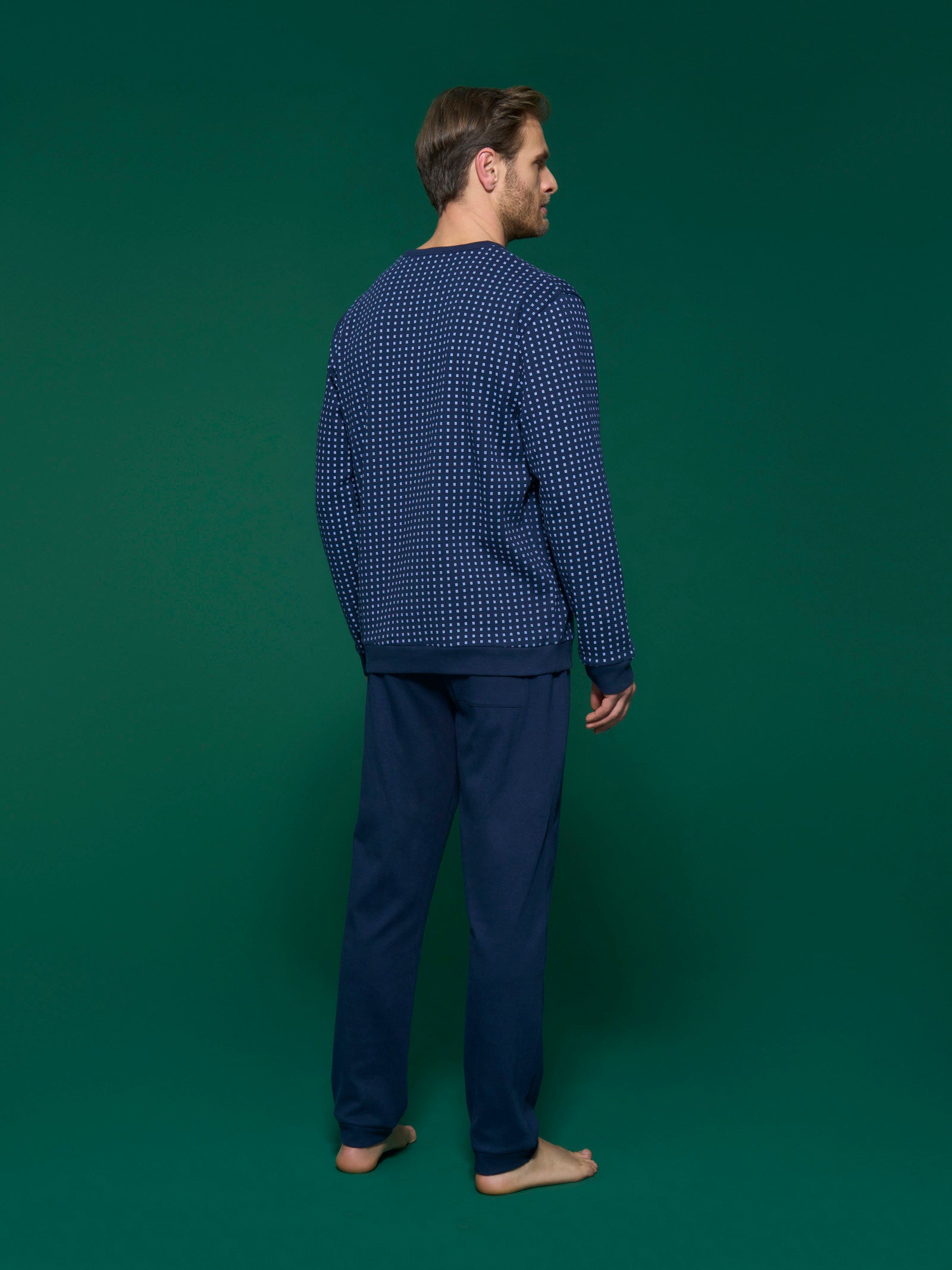 Ragno Jersey Cotone Serafino pigiama lungo Navy Blazer interlock