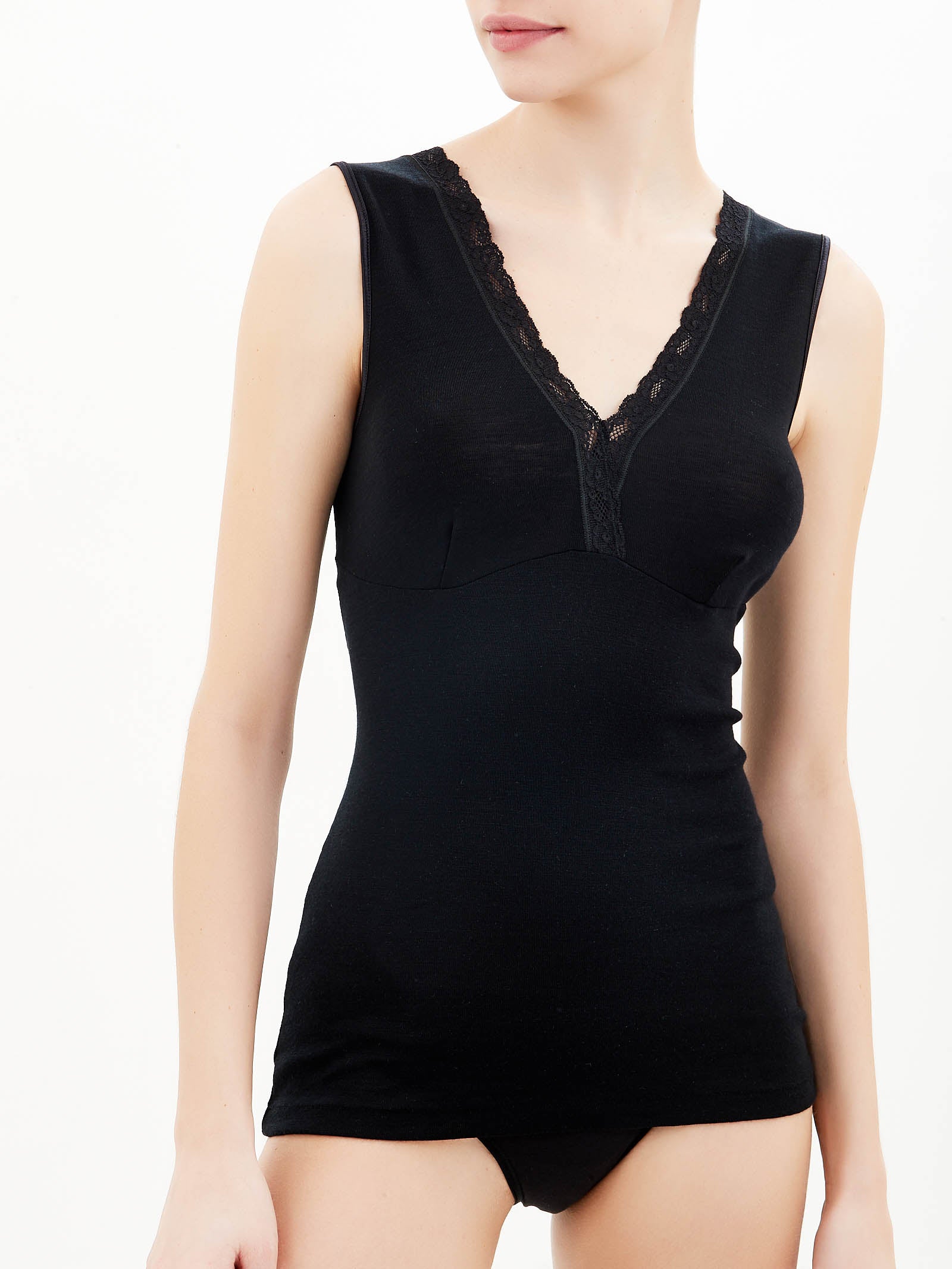 Ragno Merino Medium Canottiera Nero Pura Lana