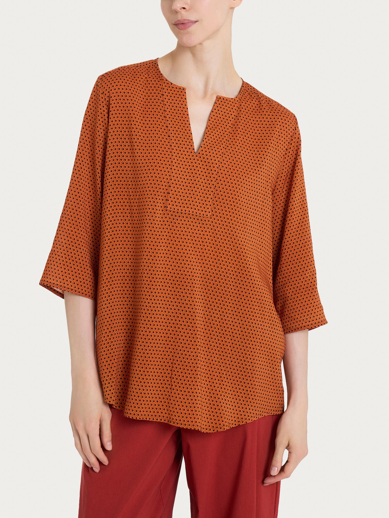 Ragno EcoSeta blusa scollo V Fant. Red Ochre fluida