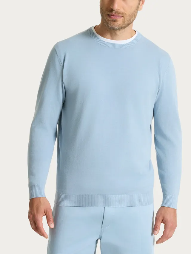 Ragno Puro Cotone Maglia Girocollo Dusty Blue Uomo