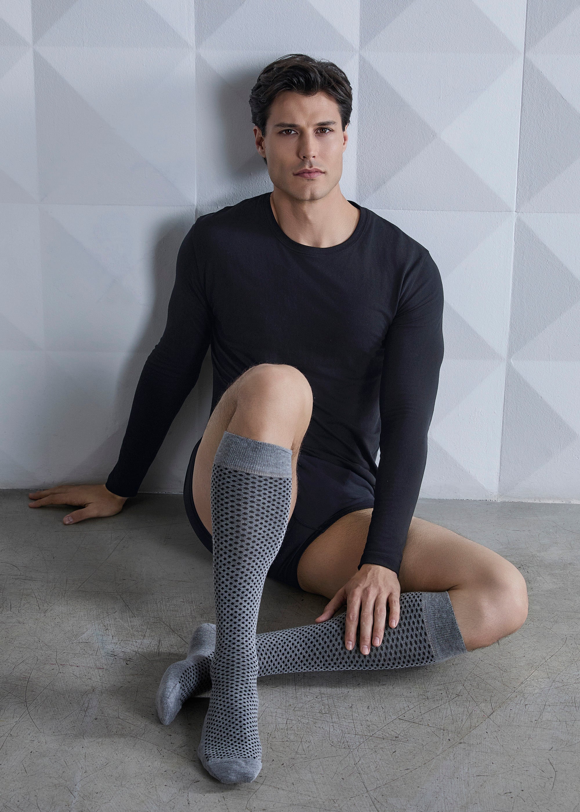 Philippe Matignon Glasgow calze lunghe cashmere micropois