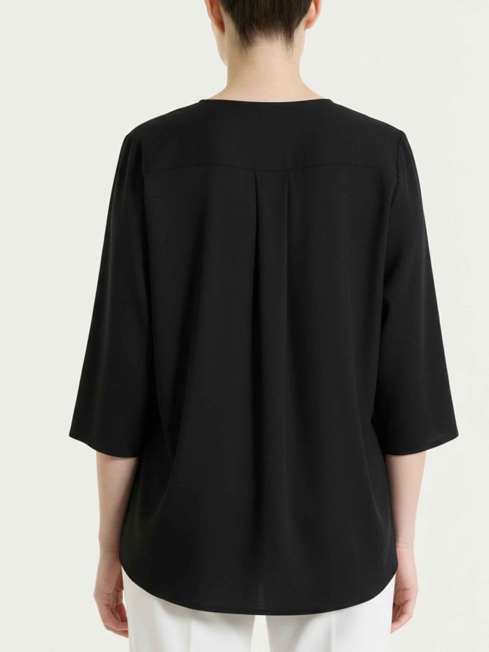 Ragno Blusa Scollo a V Voile Stretch Nero vestibilità soft