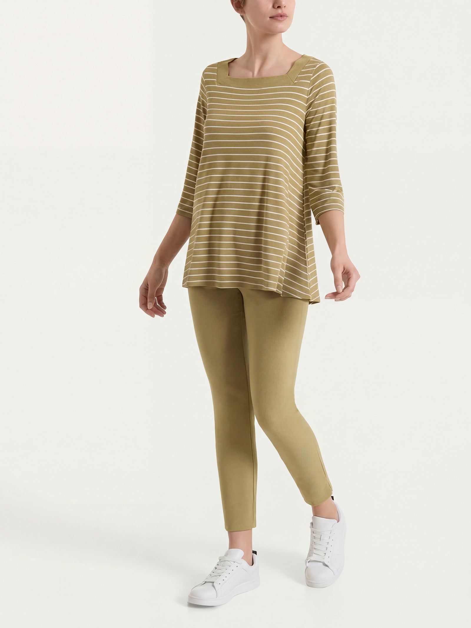 Ragno Summer Light Maglietta Righe Collo Squadrato Khaki Fresca
