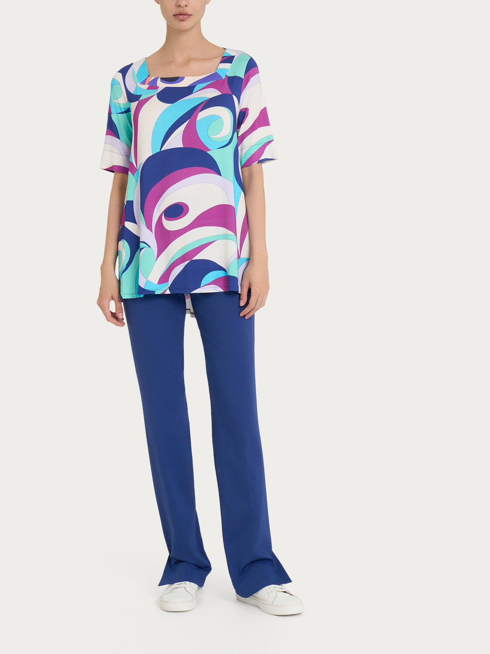 Ragno Viscosa Summer Maglietta scollo squadrato Pool Blue
