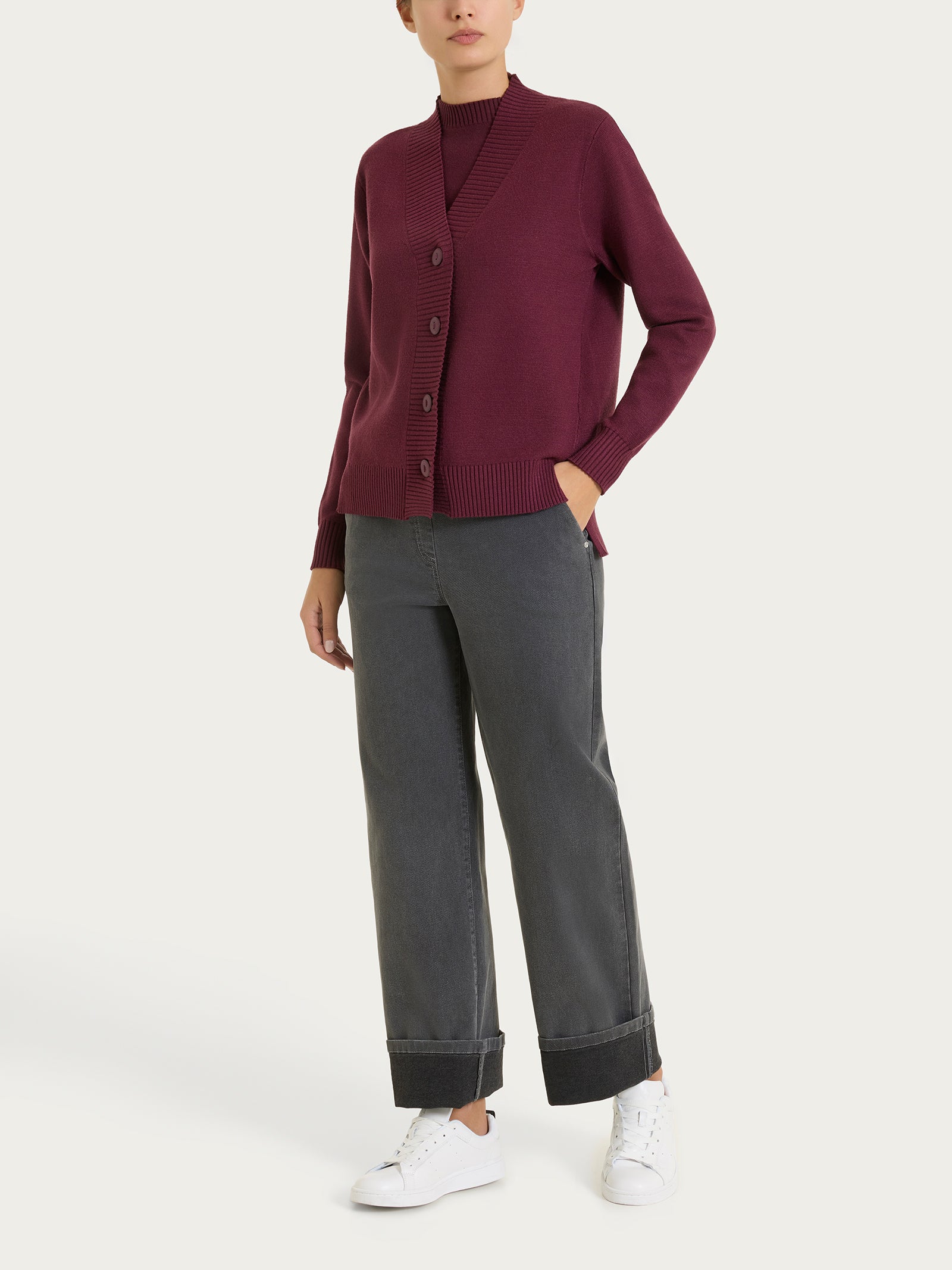 Ragno Super Soft cardigan asimmetrico bottoni Fig viscosa