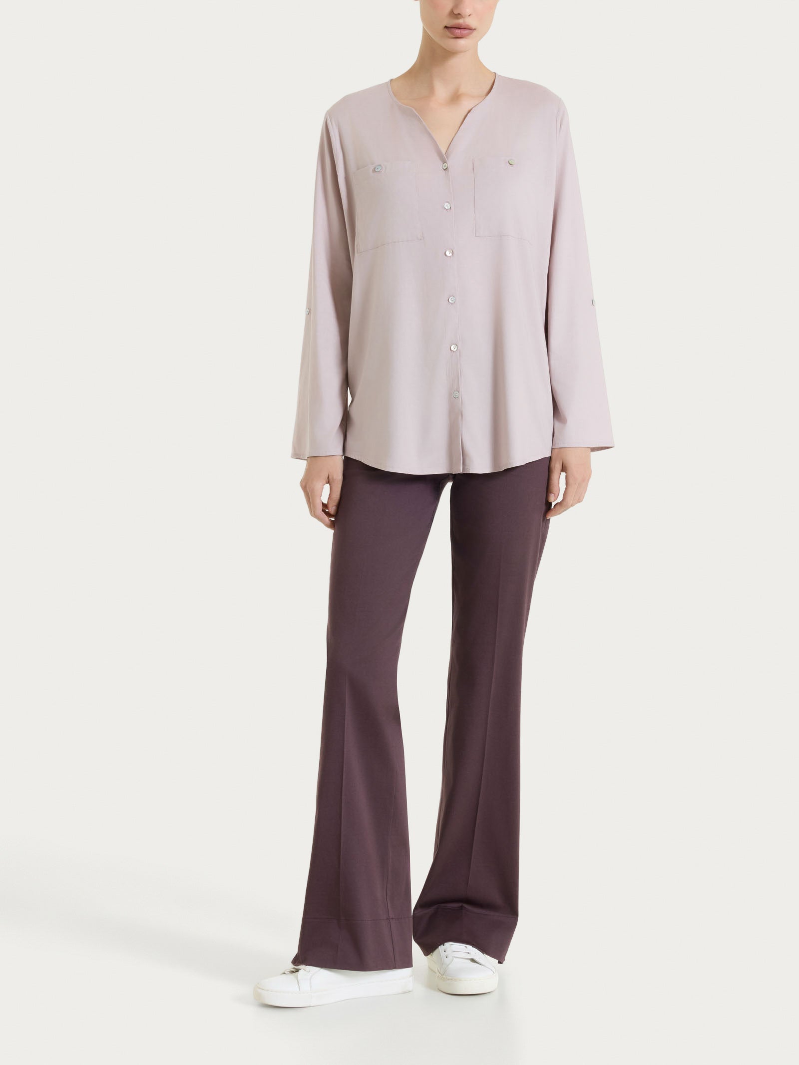 Ragno Satin Power pantalone flare con spacchetti viola Raisin