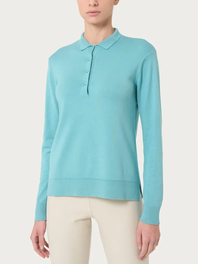 Ragno Four Seasons Polo Manica Lunga Azzurro Viscosa