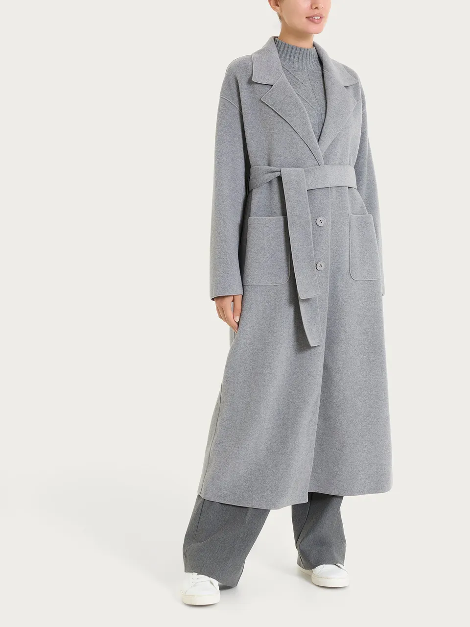 Ragno Vegan Wool Cappotto Lungo Bottoni Grigio Caldo